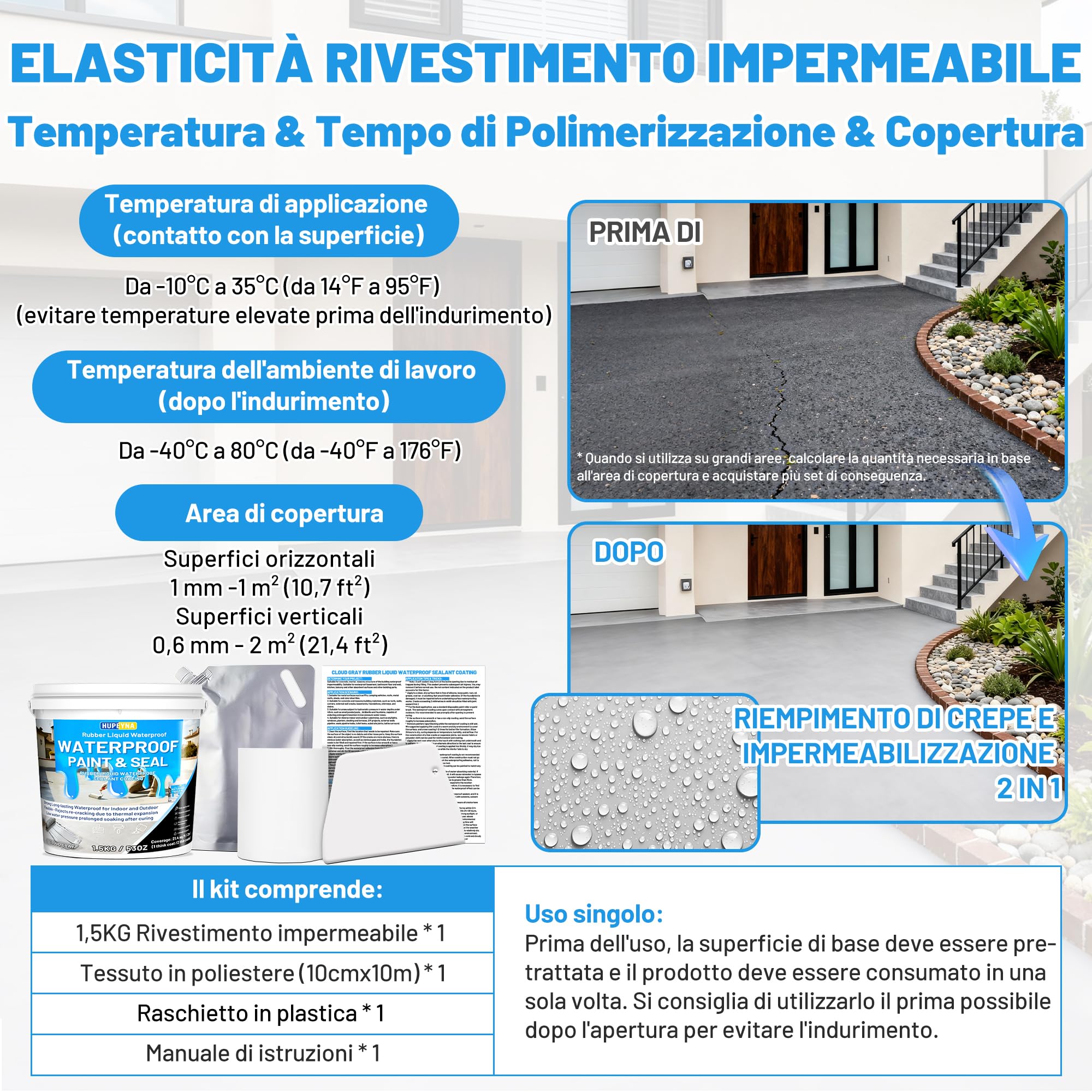 Hupeyna Gomma Liquido Sigillante Impermeabile, Rivestimento Impermeabile | Interno ed Esterno Colla Impermeabile dell'elasticità del Grigio Nube, Multi Superficie Riparazione Crepa Fondamento Tetto