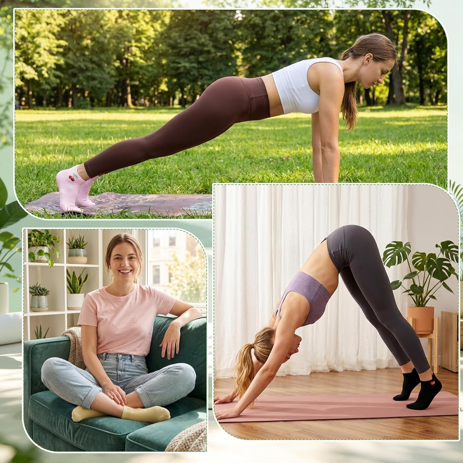 6 Pairs Women's Pilates Socks with Grips Athletic Non Slip Yoga Socks Grippy Crew Socks for Barre Hospital Workout