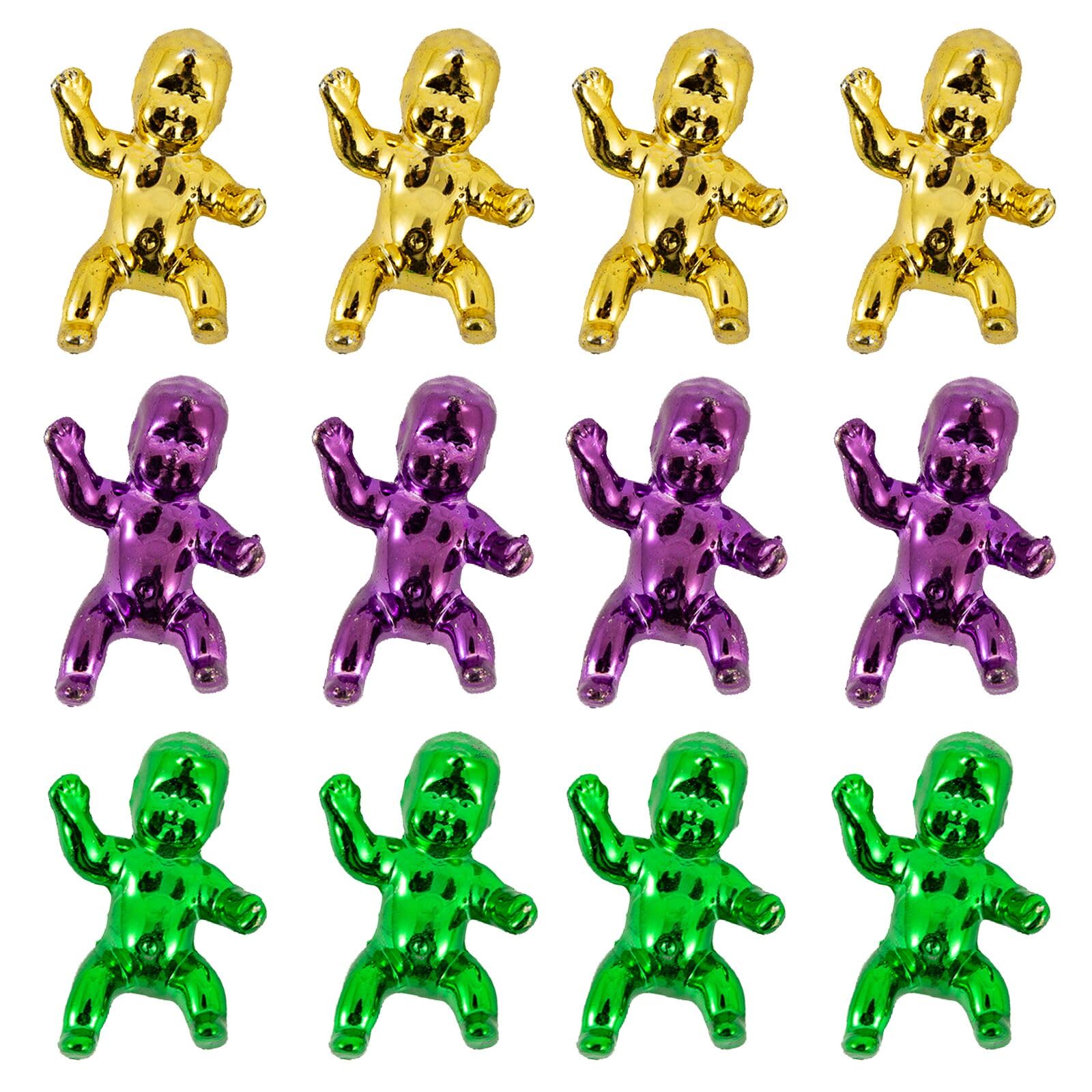 12Pcs mardi gras King Cake Babies Mini Plastic Babies Metallic Tiny Baby Figurines for Party Decorations Ice Cube Shower Games,mardi gras Party Favors