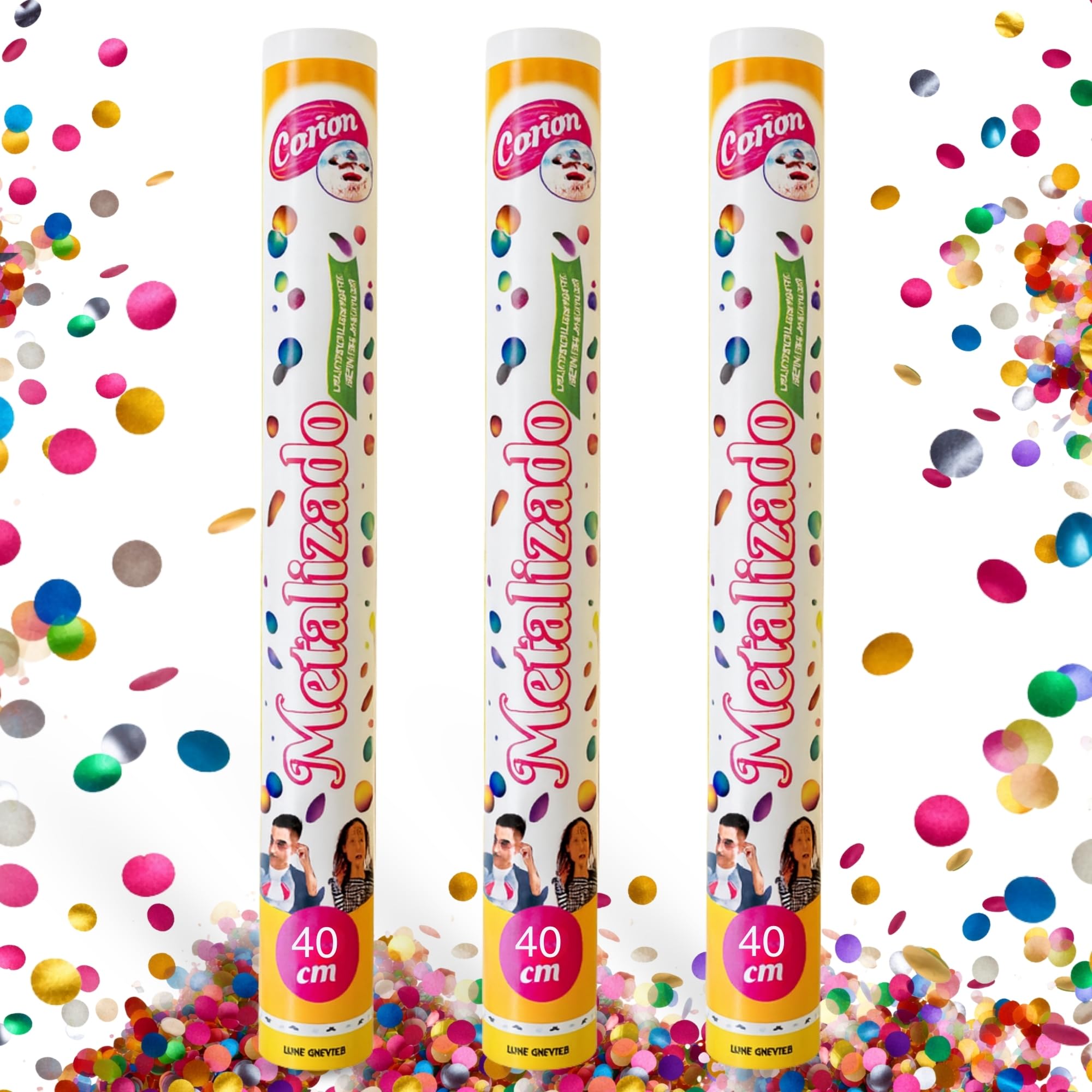 Cañón Confeti Boda, Cañón para fiestas y eventos, Fáciles y Seguros de Usar, Apto para bodas, eventos, celebraciones,  Uso interior y Exterior, Diseño Metalizado Multicolor, 40 cm, Pack de 3 unidades - imagen 1