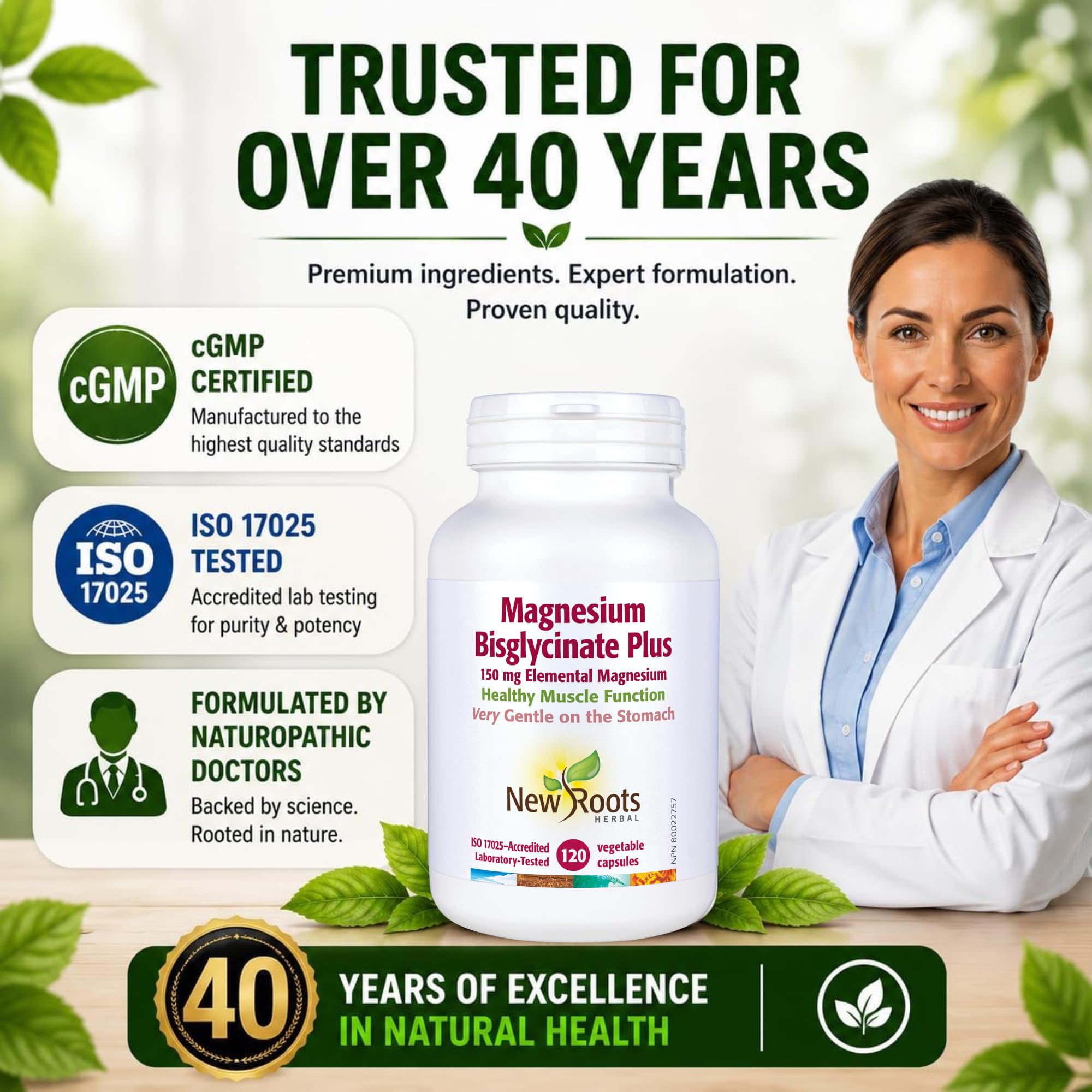 New Roots Herbal Magnesium Bisglycinate Plus, 120 Veggie Capsules 60-Day Supply - 150mg Elemental Magnesium, Supports Active Living, Non-GMO, Gluten-Free, Gentle on Digestion with Superior Absorption — Amazon image 7