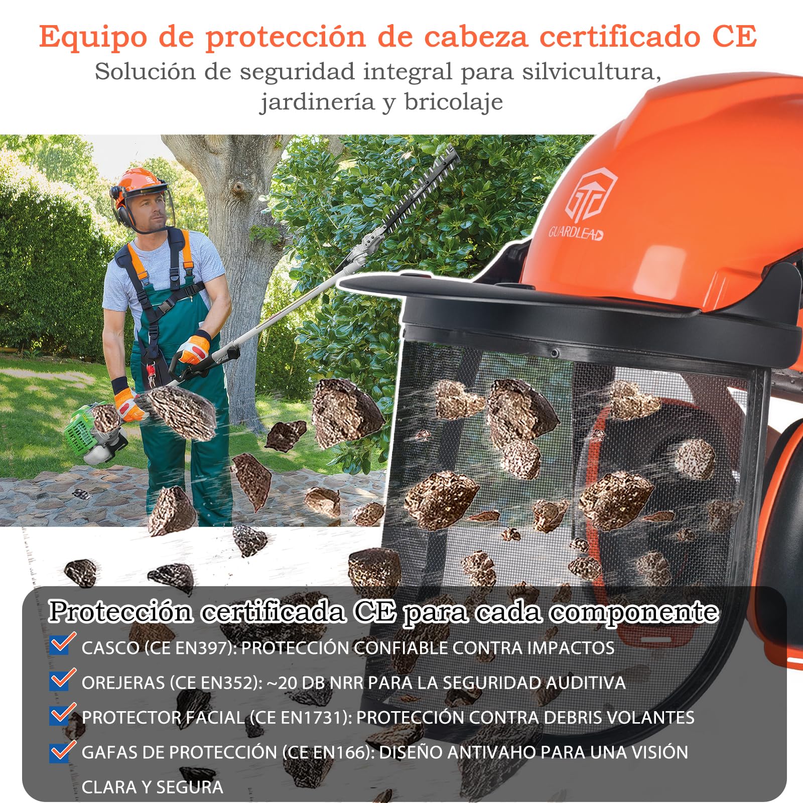 Casco de motosierra con protector facial de seguridad y orejeras, casco para uso en motosierra, casco de seguridad extraíble antivaho