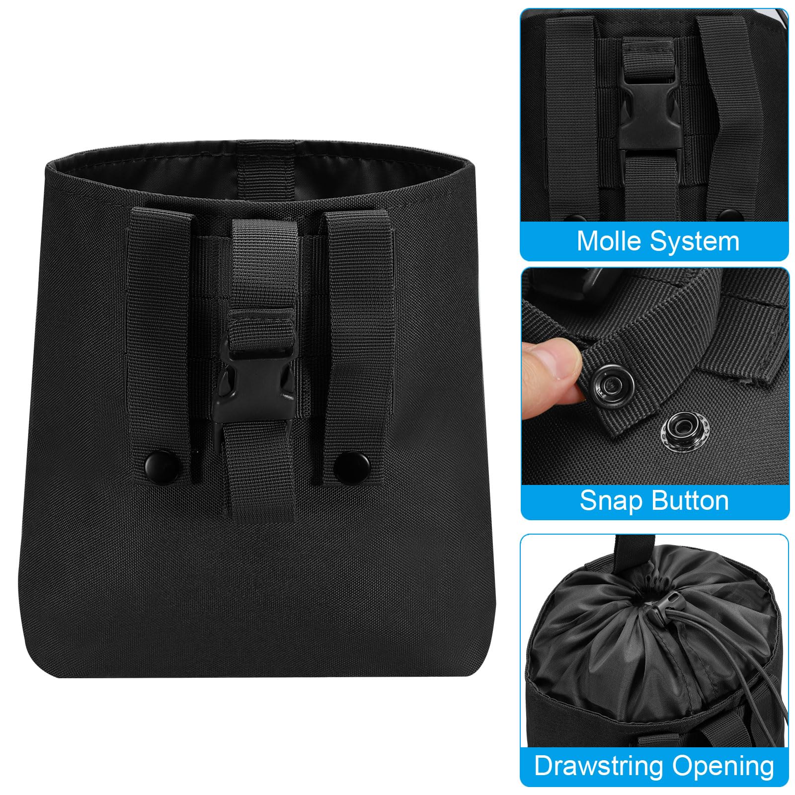 PATIKIL 21x17x8cm Dump Pouch, Folding Dump Waist Bag Roll-Up Drawstring Utility Tool Storage Pack Backpack Accessories Shooting Climbing Outdoor Sports Bag, Black - Image 3