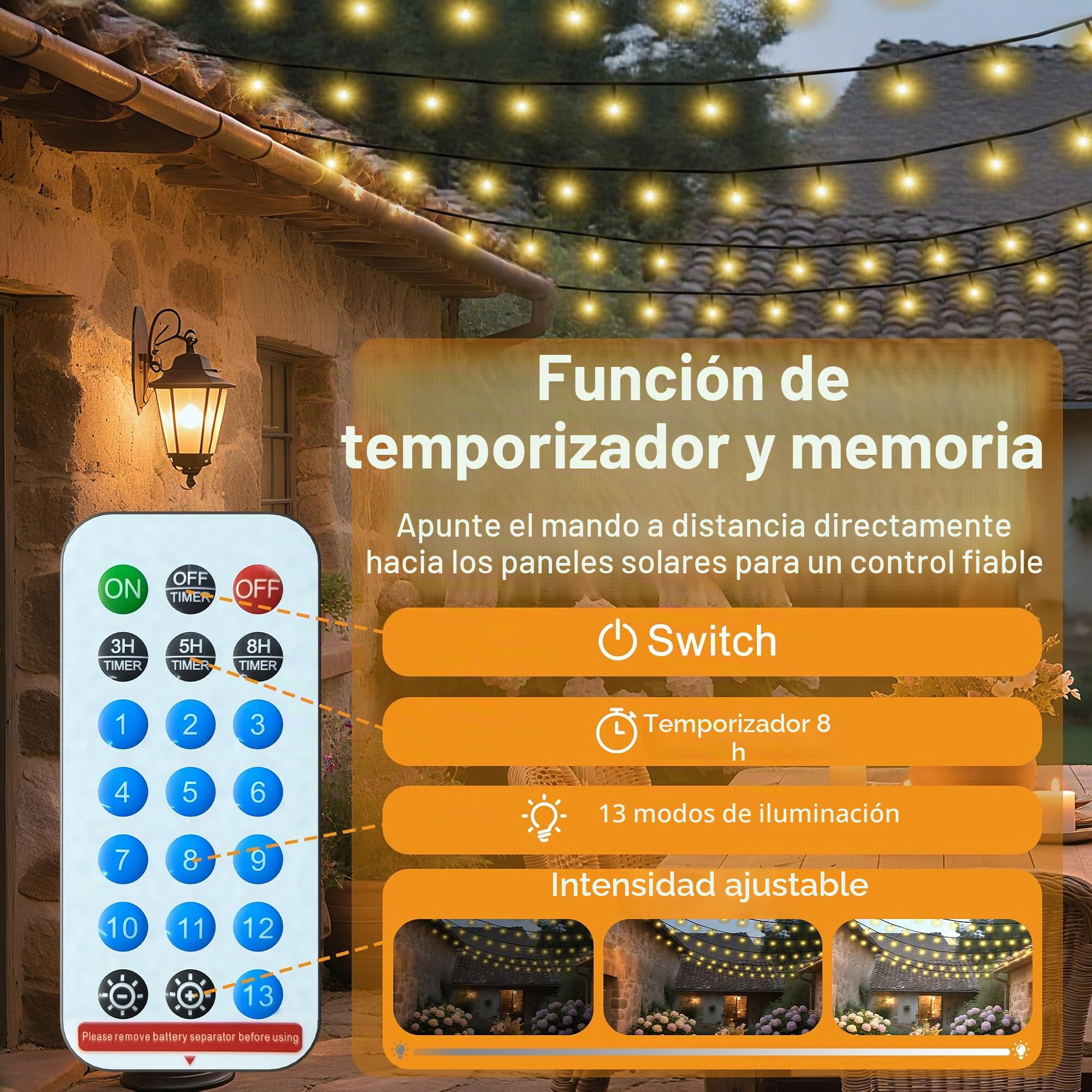 UISEBRT Guirnalda de luces solares para Exteriores - 100m 1000 Leds Navidad luz blanca cálida Luces Solares Resistentes a la Intemperie con 8 modos y temporizador para Navidad Pascua