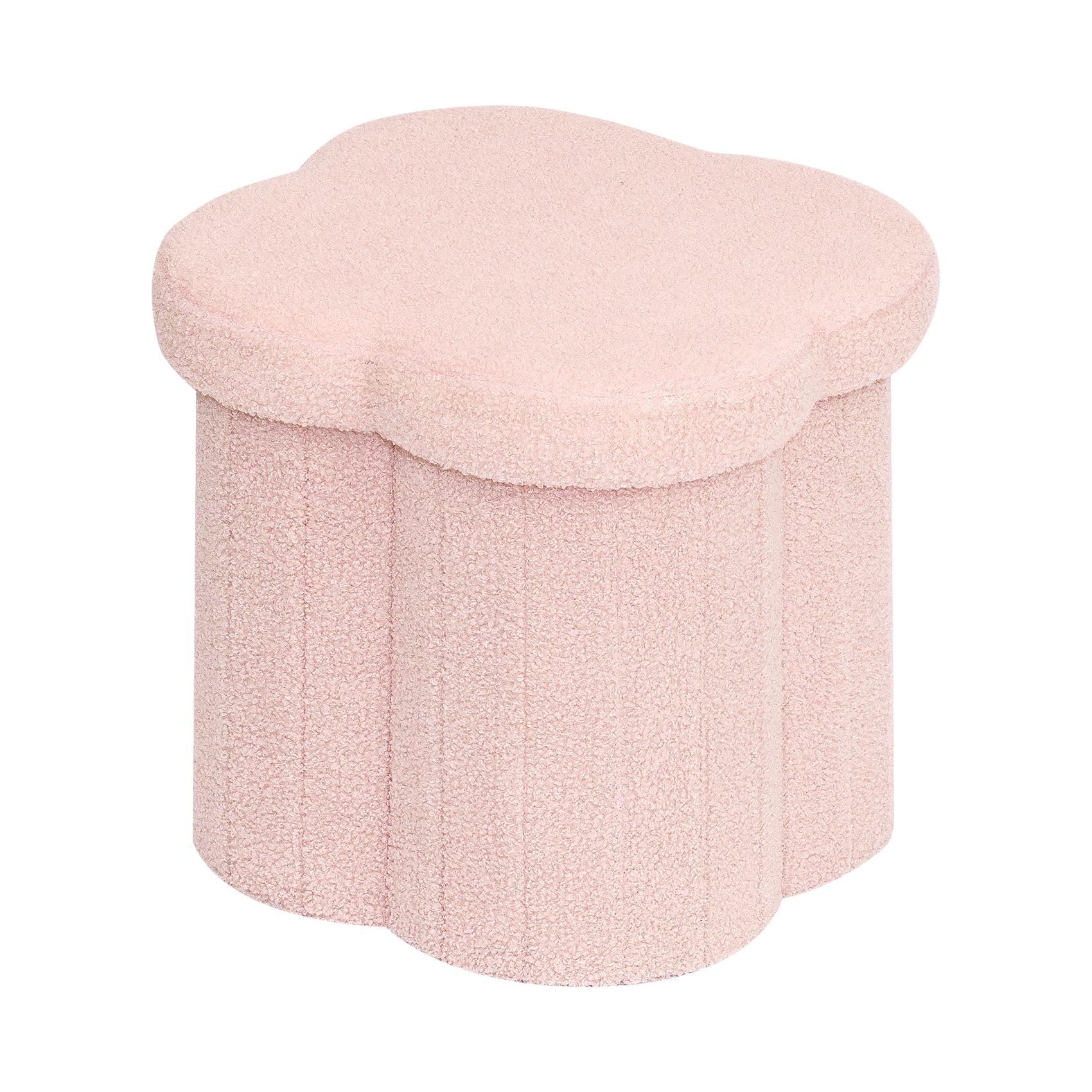 Bonlife Pink Ottoman Storage Box,Folding Storage Seat Box,Small Footstool For Living Room,Kid's Toy Chest Box,Teddy Flower Shape,38x38x38cm