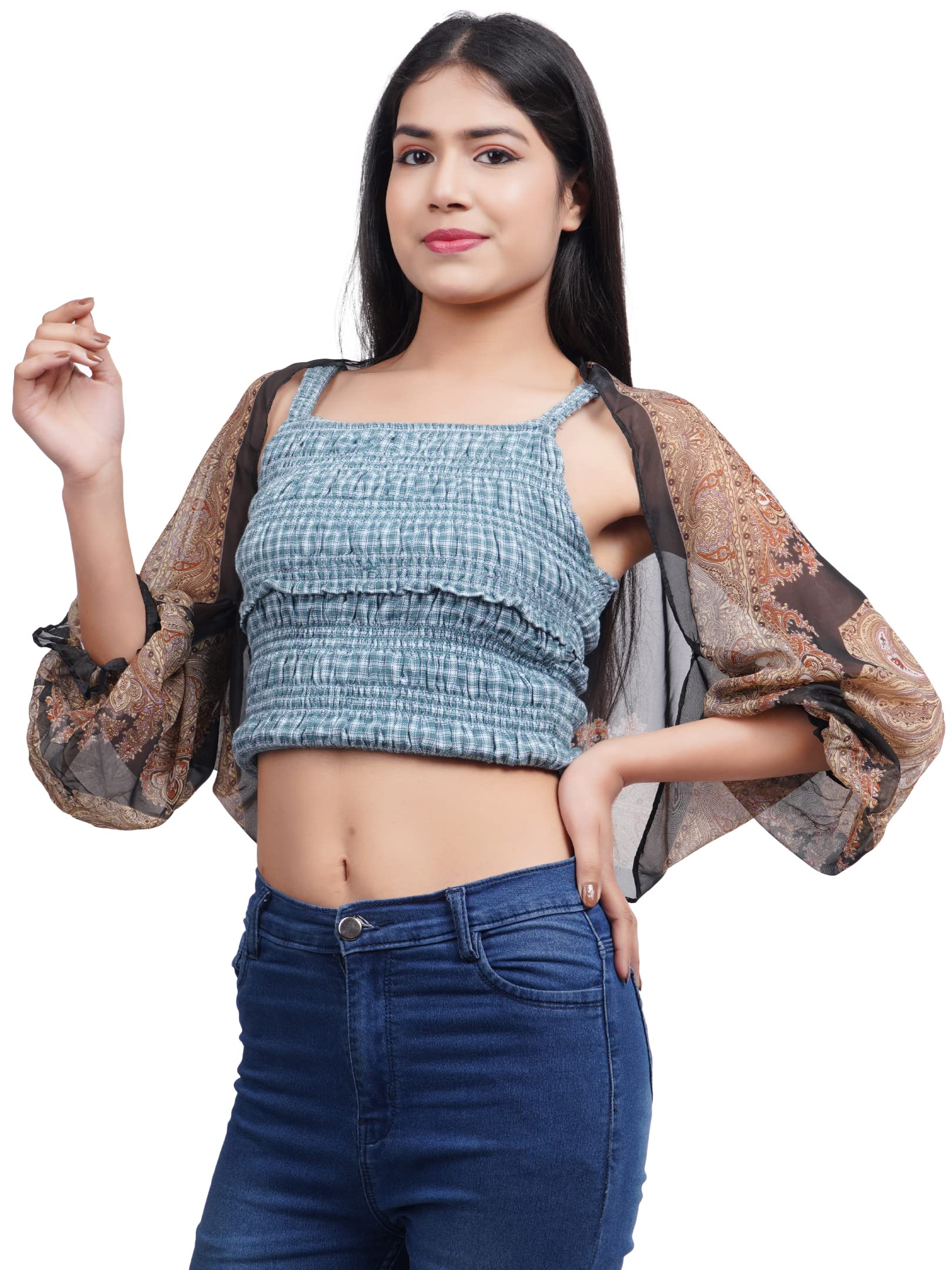 Girl's Spring Summer Casual Printed Georgette(Full Sleeves) Shrug_Free-image-2