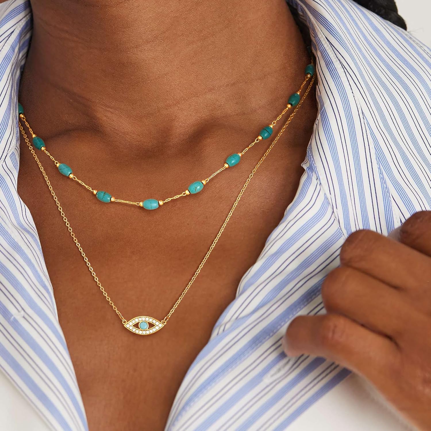 Dremmy Studios Cross Pendant Necklace for Women 14K Gold Plated Cubic Zirconia Evil Eye Butterfly Angel Wing Disc Coin Necklace Minimalist Religious Faith Jewelry Gift for Women - Image 3