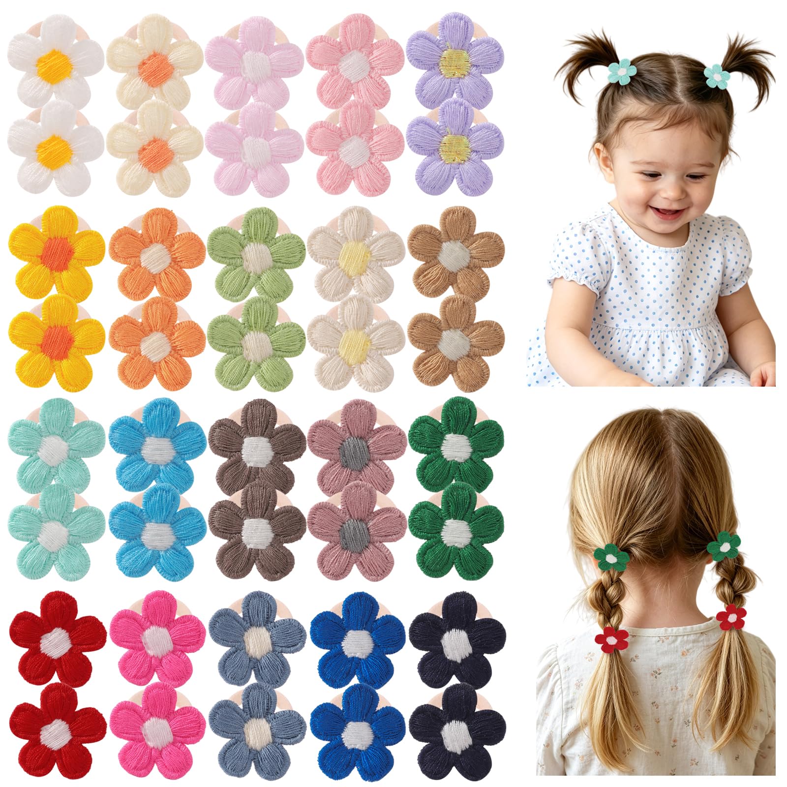 Jollybows 40PCS Baby Girls Hair Ties Flower Mini Boutique Elastic Hair Rubber Ribbon Hair Band Accessories for Kids Toddlers Infants