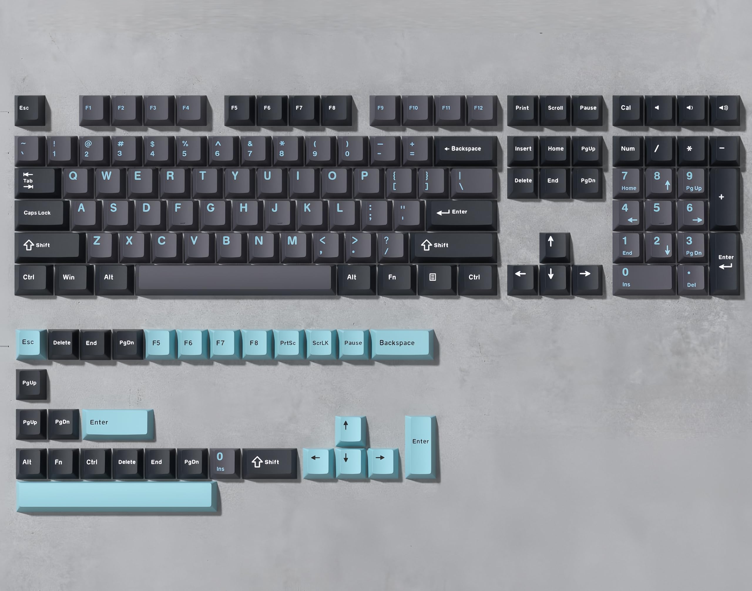 dagaladoo PBT Keycaps,Grey/Dark Blue keycaps 60% 65% 100%, Japanese Style Custom Keycap, Cherry Profile Keyboard Key caps for 60% 65% 75% 100% TKL US Layout Mechanical Keyboard(138keys
