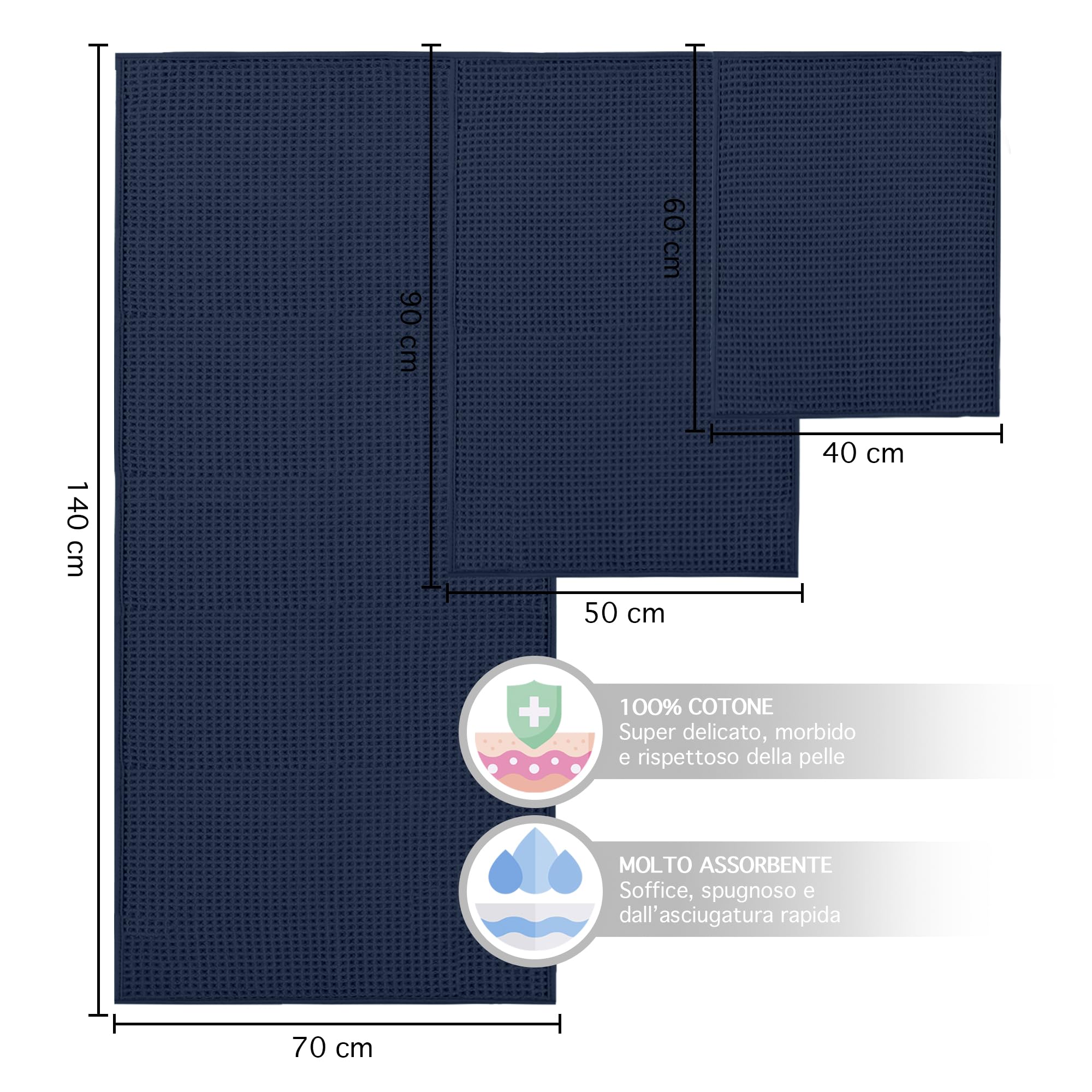 Set Asciugamani Nido D'Ape 5 Pezzi | Cotone Super Assorbente | Telo Doccia, Asciugamani E Salviette | Colore Blu - Foto 8