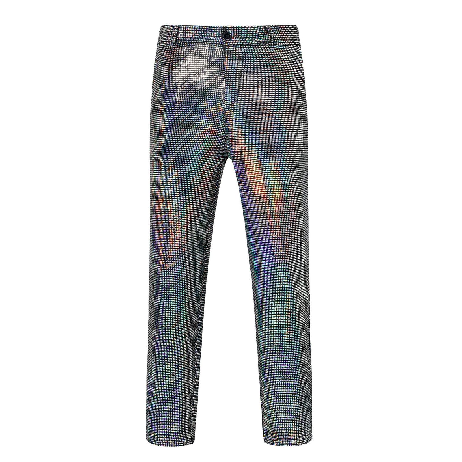 Pantalon à paillettes dorées pour homme, pantalon disco brillant pour fête avec poches, pantalon de costume accrocheur à paillettes pour festival, performance et fêtes rétro