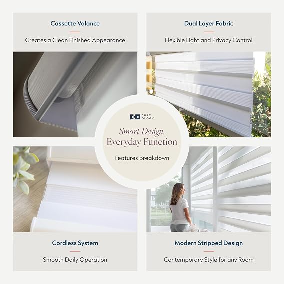 CHICOLOGY Zebra Blinds Cordless, Light Filtering, White, 22Wx72H