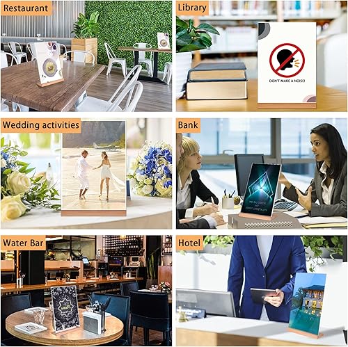 Miniatura 7 de JUNEBRUSHS Paquete de 6 soportes de acrílico A4 de 8.5 x 11 pulgadas en forma de L, diseño de espalda inclinada, marco de acrílico transparente,