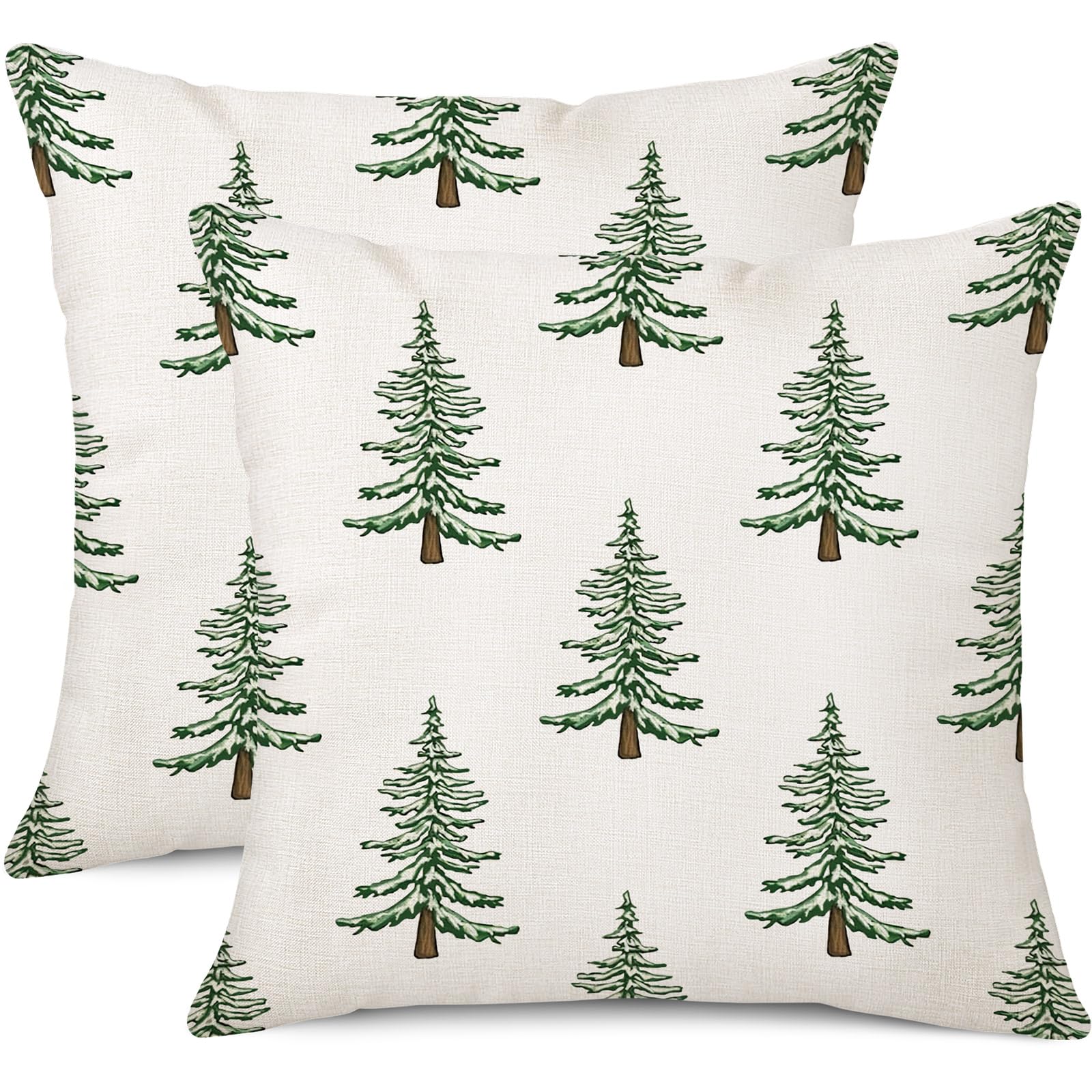 Coeufuedy Christmas Throw Pillow Covers 18 x 18 Inch Set of 2 Christmas Trees Farmhouse Christmas Decorations Winter Holiday Decor Cushion Case for Sofa Couch