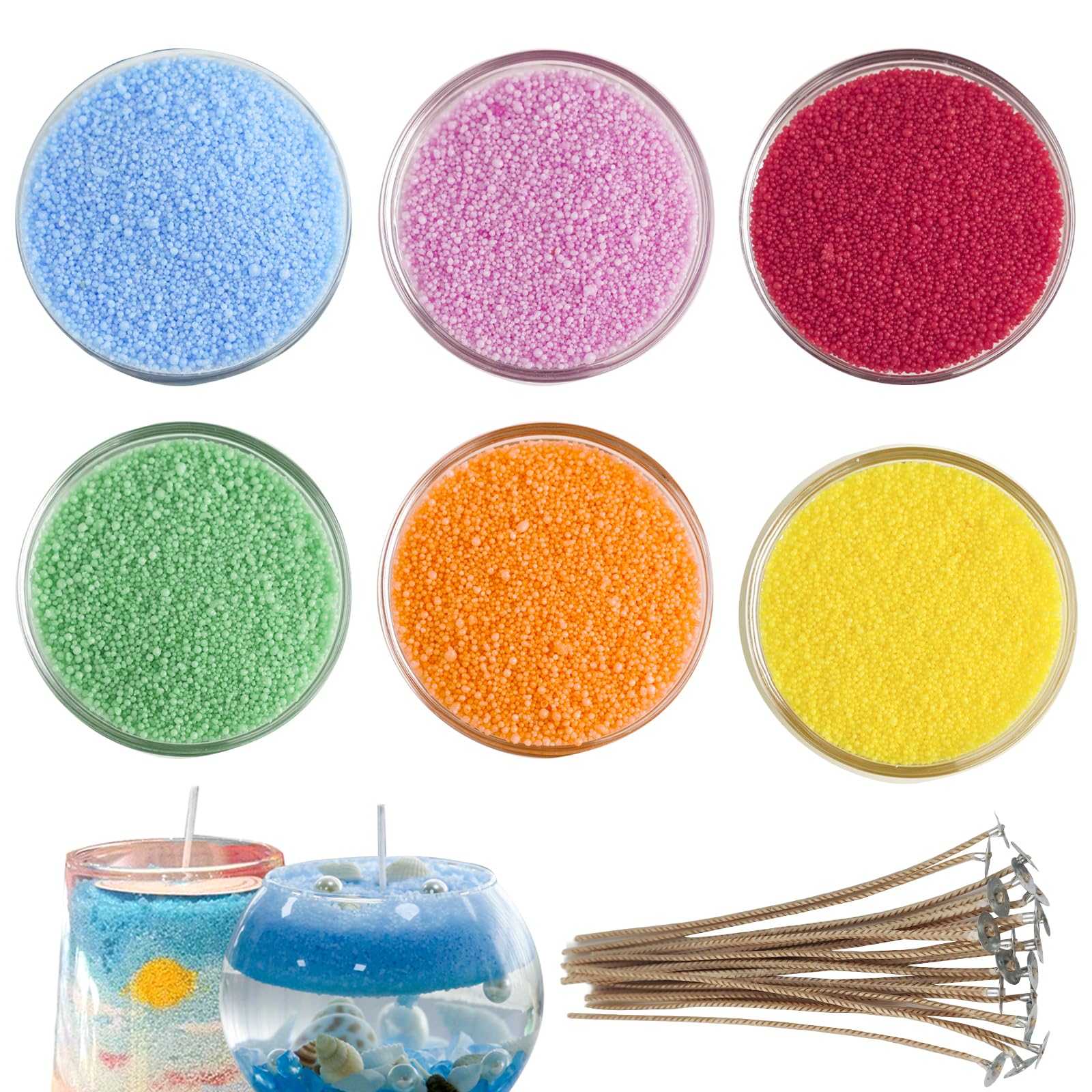Cera di Sabbia Colorata con Stoppini 6 Colori Sabbia di Cera Perlata per Candele - 900g