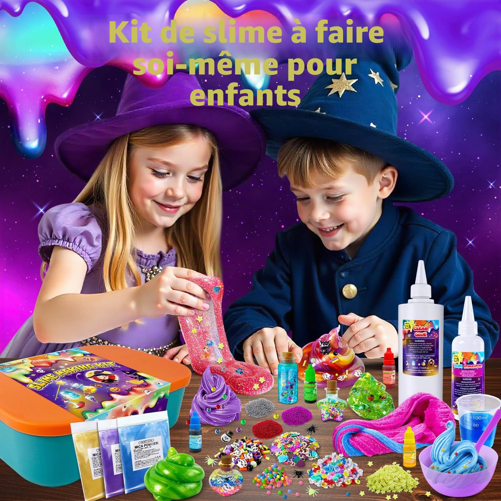 Galaxy Wizard Kit de Fabrication de Slime pour Enfants – Kit de Bricolage avec ajouts, Paillettes Crunchy, Boules en Mousse, pendentifs, Paillettes – Cadeau pour garçons et Filles à partir de 3 à 12