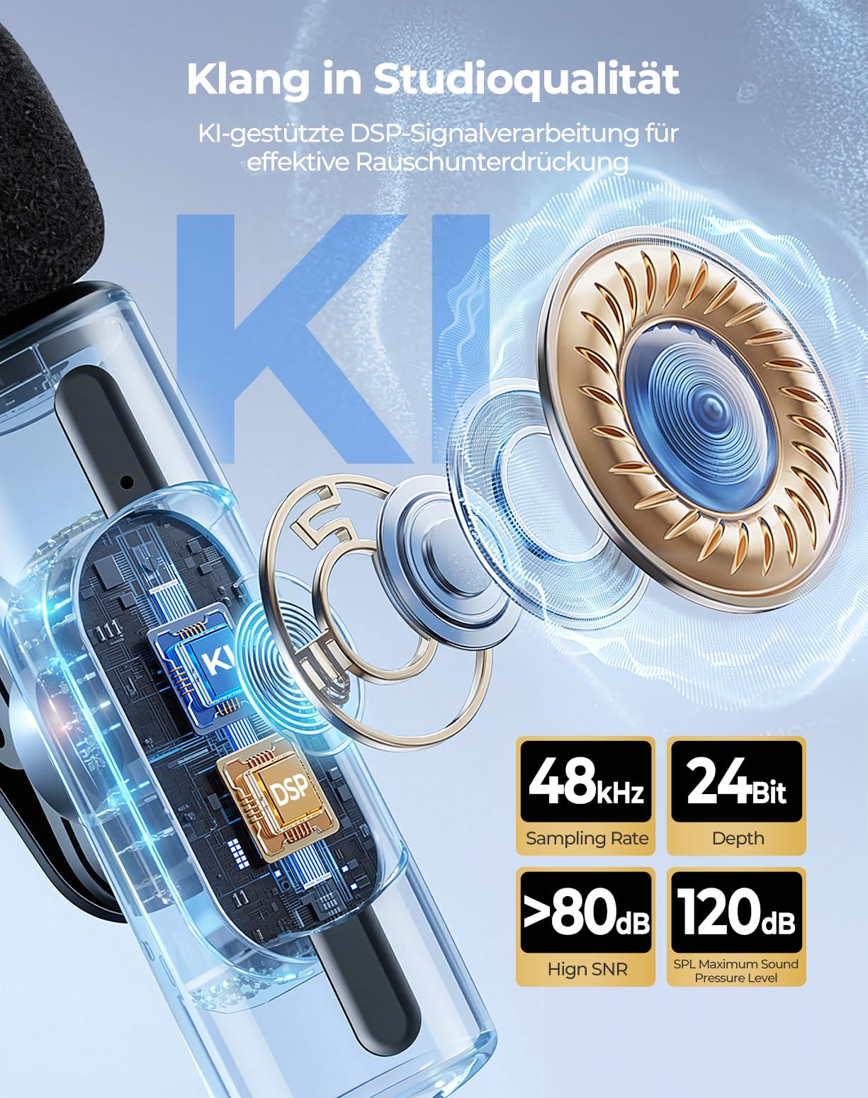 Kabelloses Lavalier-Mikrofon mit KI-Tonverbesserung, Einfach zu Bedienen Ideal für Live-Streaming, Videoaufnahmen und Interviews im Innen- oder Außenbereich Perfekt für YouTube TikTok und Vlog Schwarz