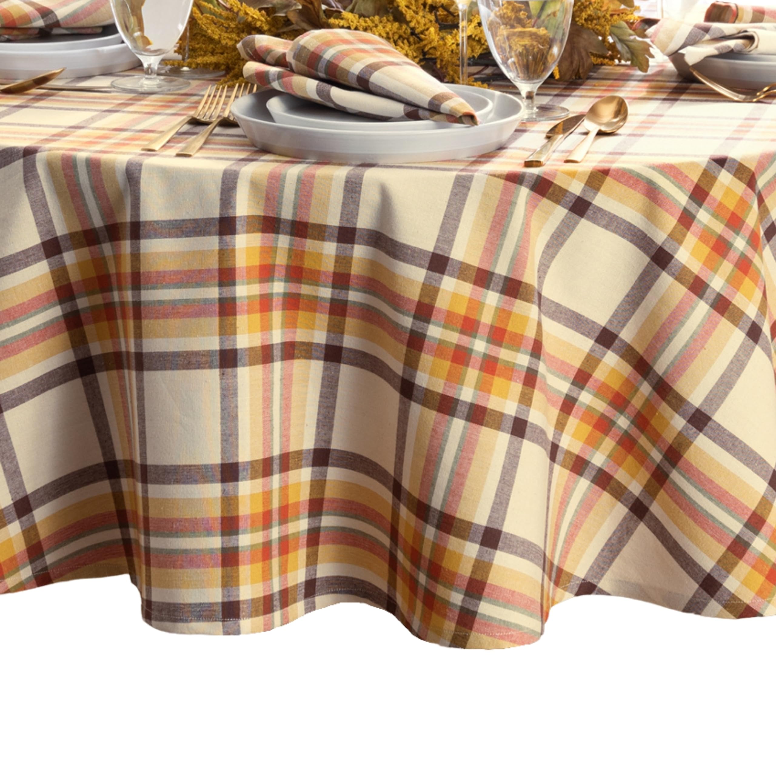 Elrene Home Fashions Russet Harvest Woven Plaid Cotton Tablecloth for Fall/Thanksgiving, 60"x84" Oval