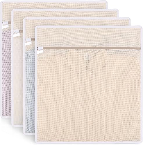 4 bolsas de malla de algodón duraderas para ropa delicada, 20 x 24 pulgadas, bolsas grandes de malla transpirable con cremallera resistente para
