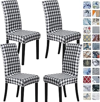 SPRINGRICO Chair Covers for Dining Room Set of 4, Stretch Dining Chair Cover, Spandex Kitchen Parsons Chair Slipcovers, Buffalo Check Black & White Chair Covers (4 Pack, Buffalo B&W)