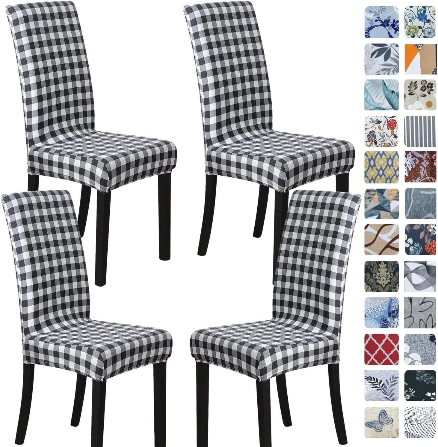 SPRINGRICO Chair Covers for Dining Room Set of 4, Stretch Dining Chair Cover, Spandex Kitchen Parsons Chair Slipcovers, Buffalo Check Black & White Chair Covers (4 Pack, Buffalo B&W)