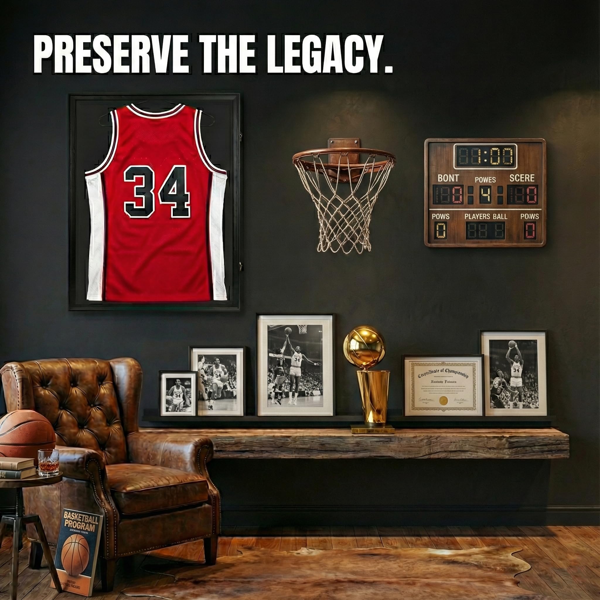 Crystal Lemon - Vitrina grande con marco de jersey, protección UV, vitrina de pared negra para recuerdos de baloncesto y fútbol, 31.2 x 23.2 pulgadas