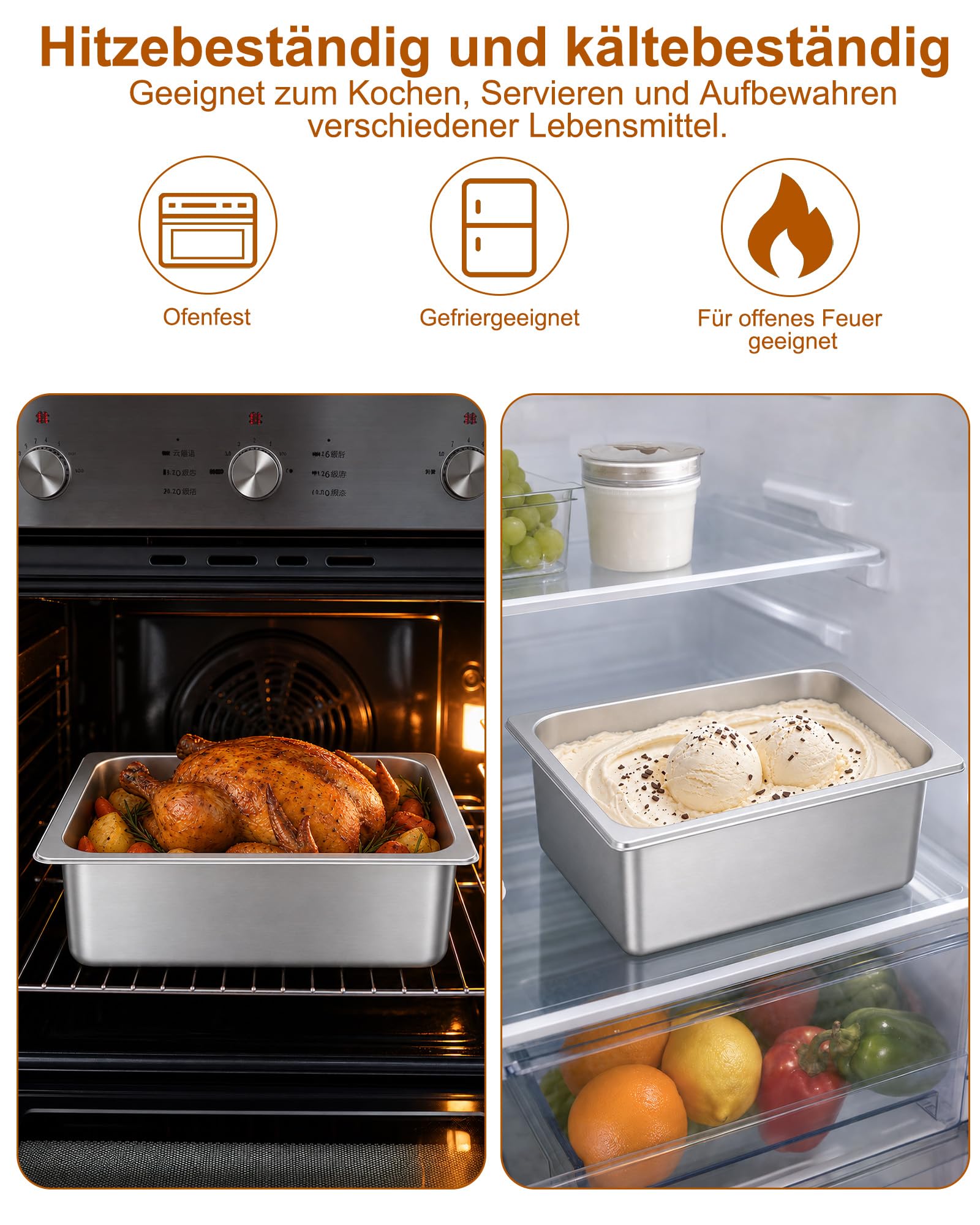 Set di 3 contenitori GN 1/2 con coperchio, 32,5 x 26,5 x 6,5 cm