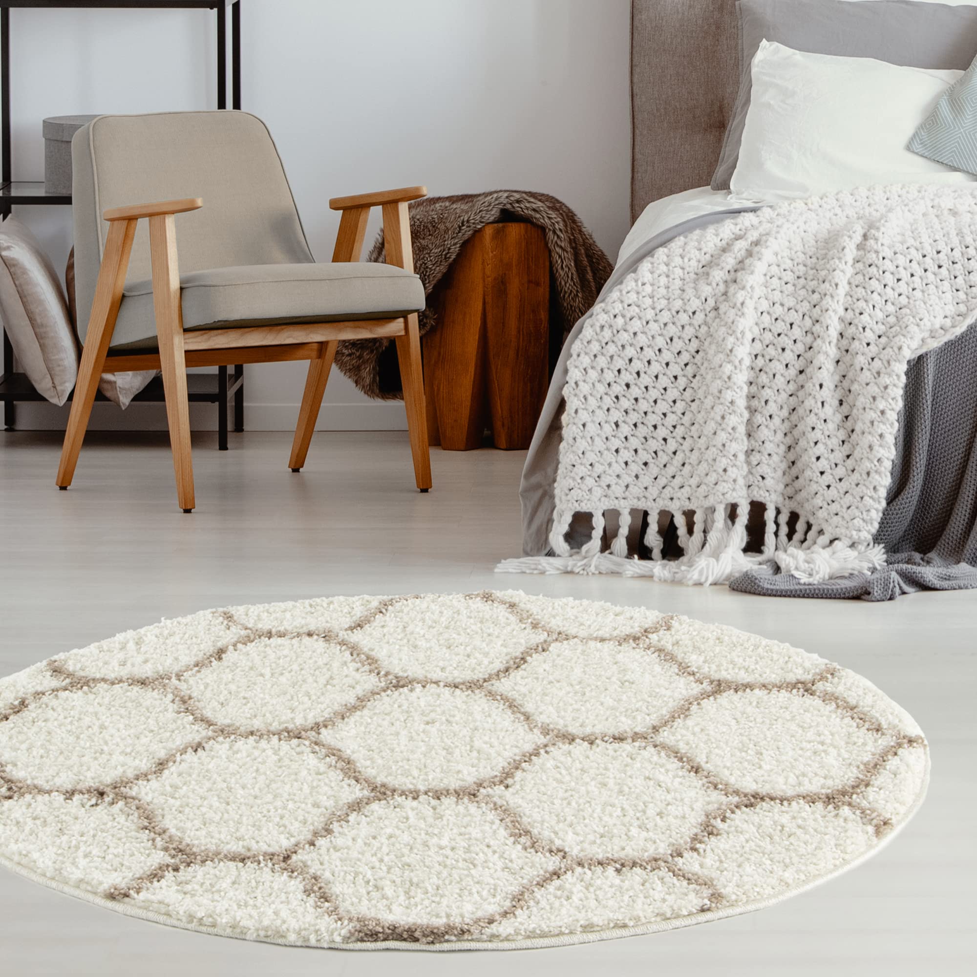The Rugs Moroccan Shaggy Rugs And Runners Soft Fluffy Trellis Design High Pile Ivory And Beige  Living Room Kitchen Hallway 630 from B&Q