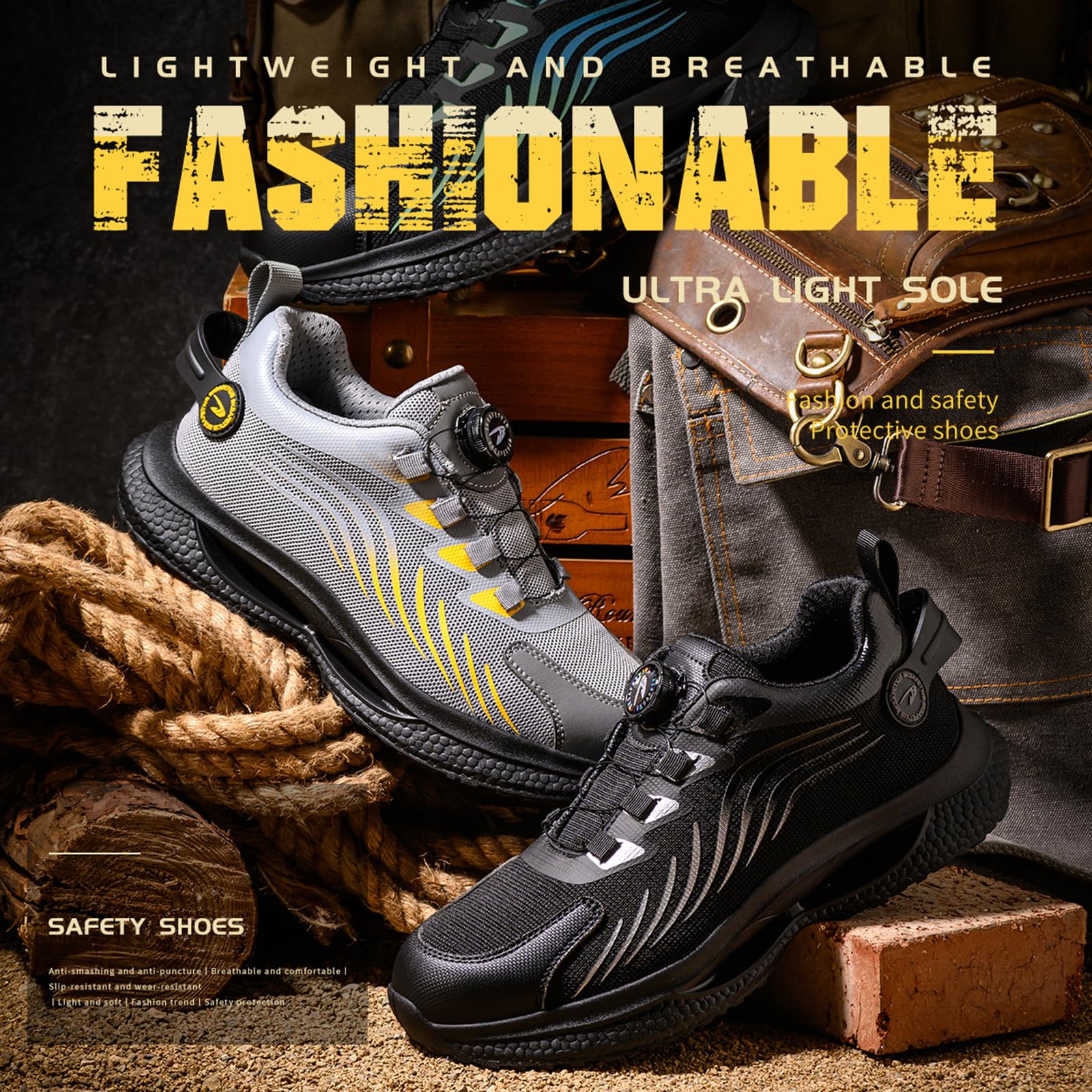 Veiligheidssneakers Knop Roteren, Lichtgewicht Comfortabele Werkschoenen, Antislip Beschermende Schoenen Sneake Voor Heren Dames Met Stalen Neus 37-48