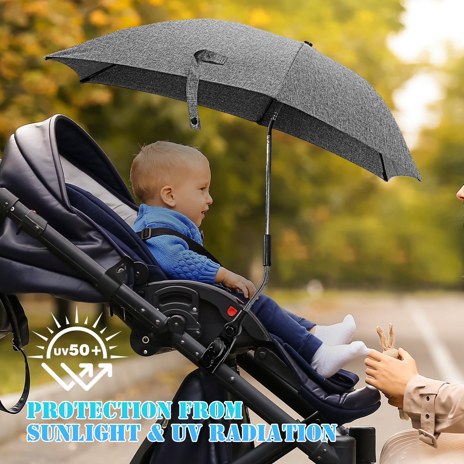 Ombrellone Parasole Passeggino Universale, Protezione Anti UV 50+, Parasole Universale per Bambino Neonato, Diametro 78 cm, Ombrellone per Carrozzina Passeggino, Sedia a Rotelle & Sedia da Spiaggia