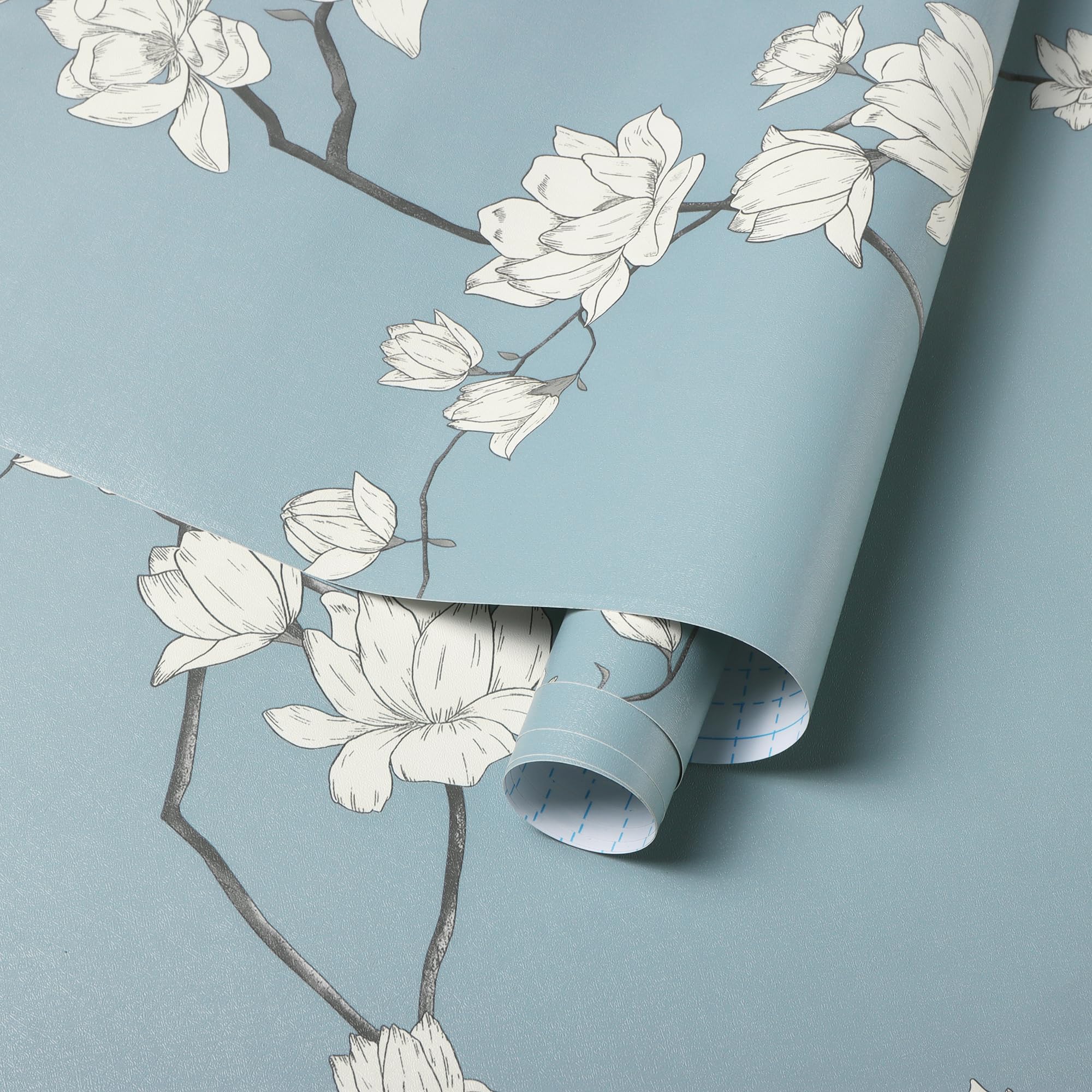 Carta Da Parati Adesiva Floreale - 44,5x300cm, Blu/Verde/Arancione, Vinile Rimovibile