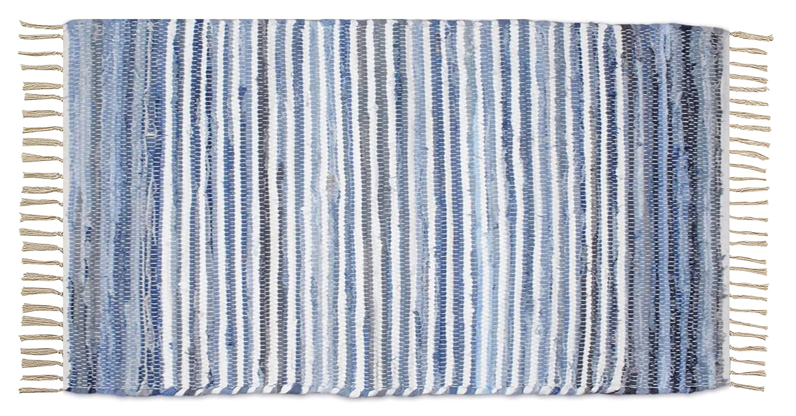 Cotton Rag Rug 24''x36''- Multicolor Chindi Rug - Hand Woven Washable & Reversible for Living Room Kitchen Entryway with Tassel (Denim)