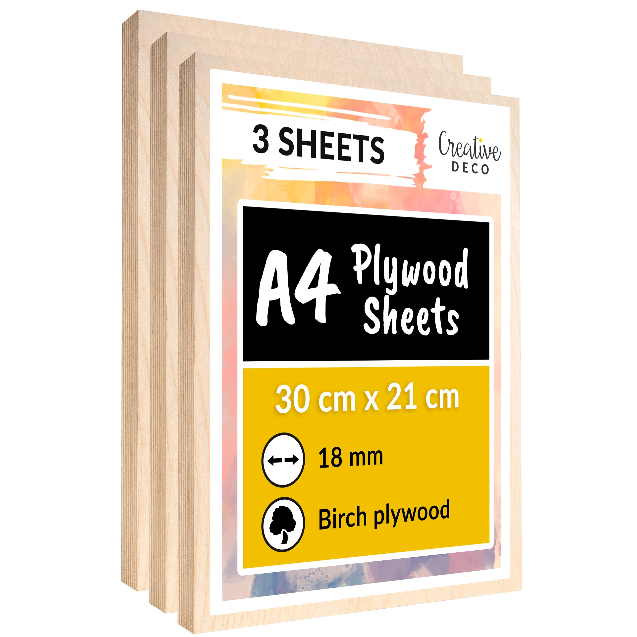 Creative Deco 3 X A4 Birch Plywood Sheets | 00 X 210 X 18Mm (+/-2Mm) Baltic Wood Ply | Perfect Laserable Board For Wood Diy Home Decor Arts Craft Painting Laser Cutting Cnc Stenciling Pyrography