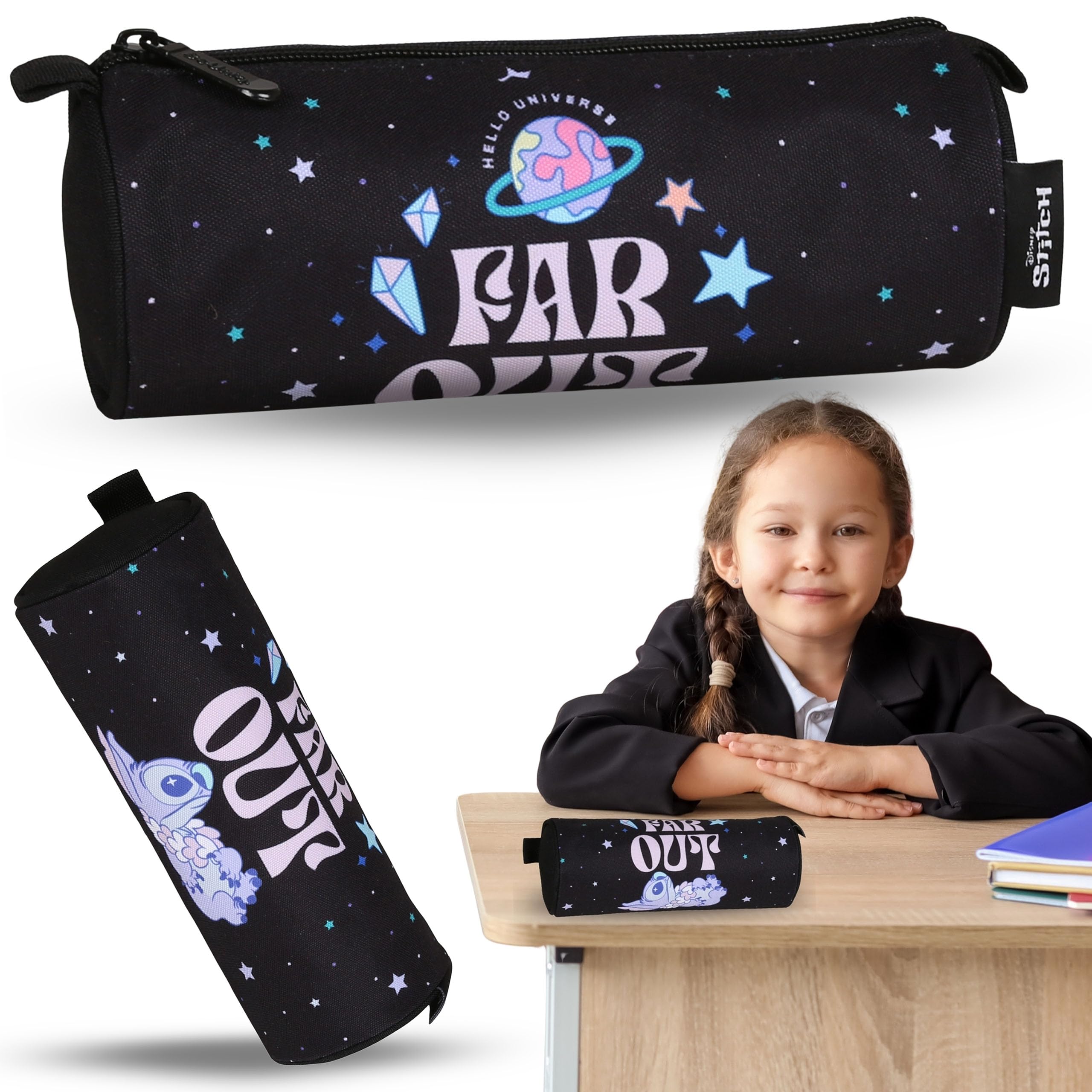sarcia.eu Disney Stitch School Girl's Pencil case, Round, Tube, School Supplies Sachet, Black 22x8x8cm (Stitch Round) - Image 2