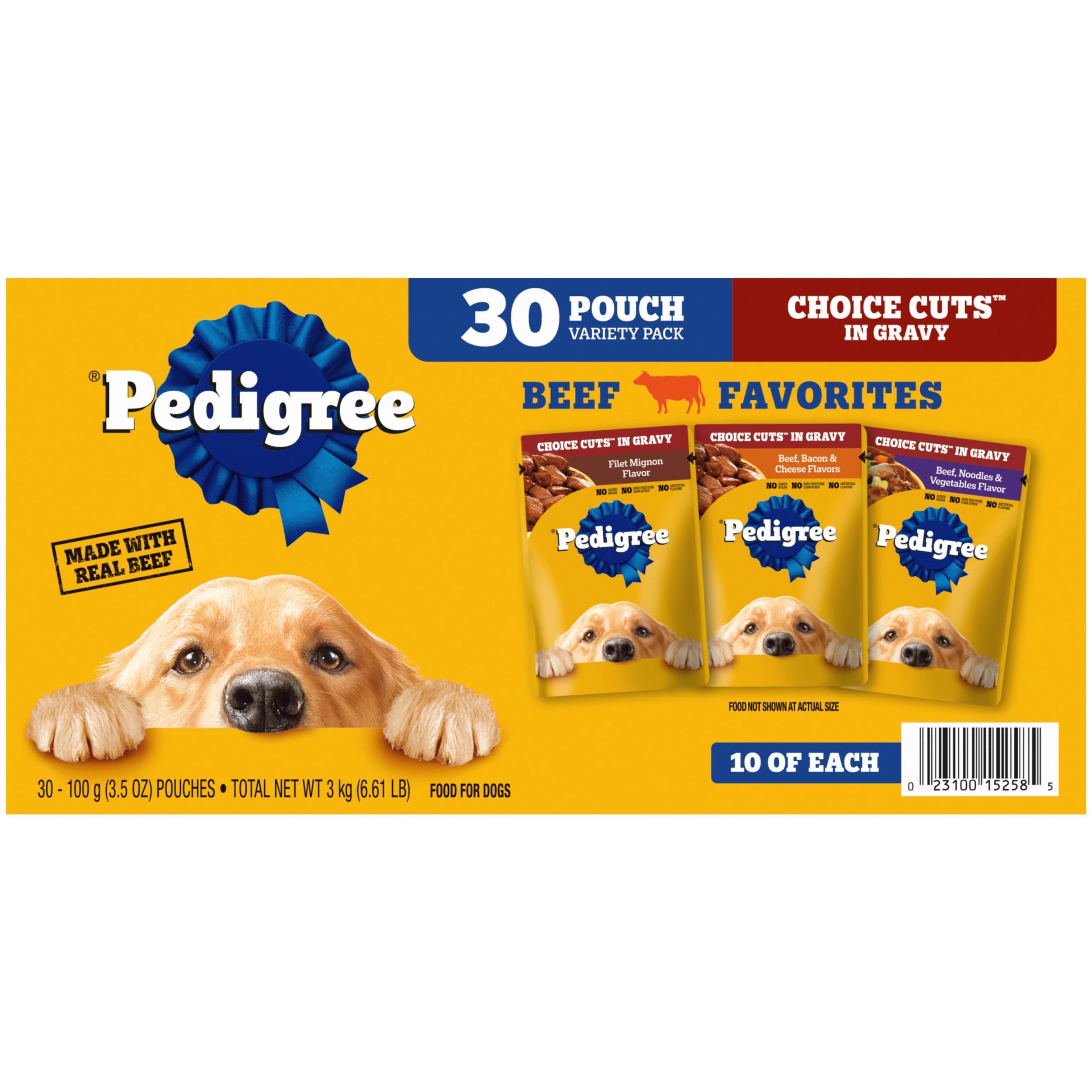 Pedigree Choice Cuts Wet Dog Food Pouch, Beef Favorites, 3.5 oz, 30 Count