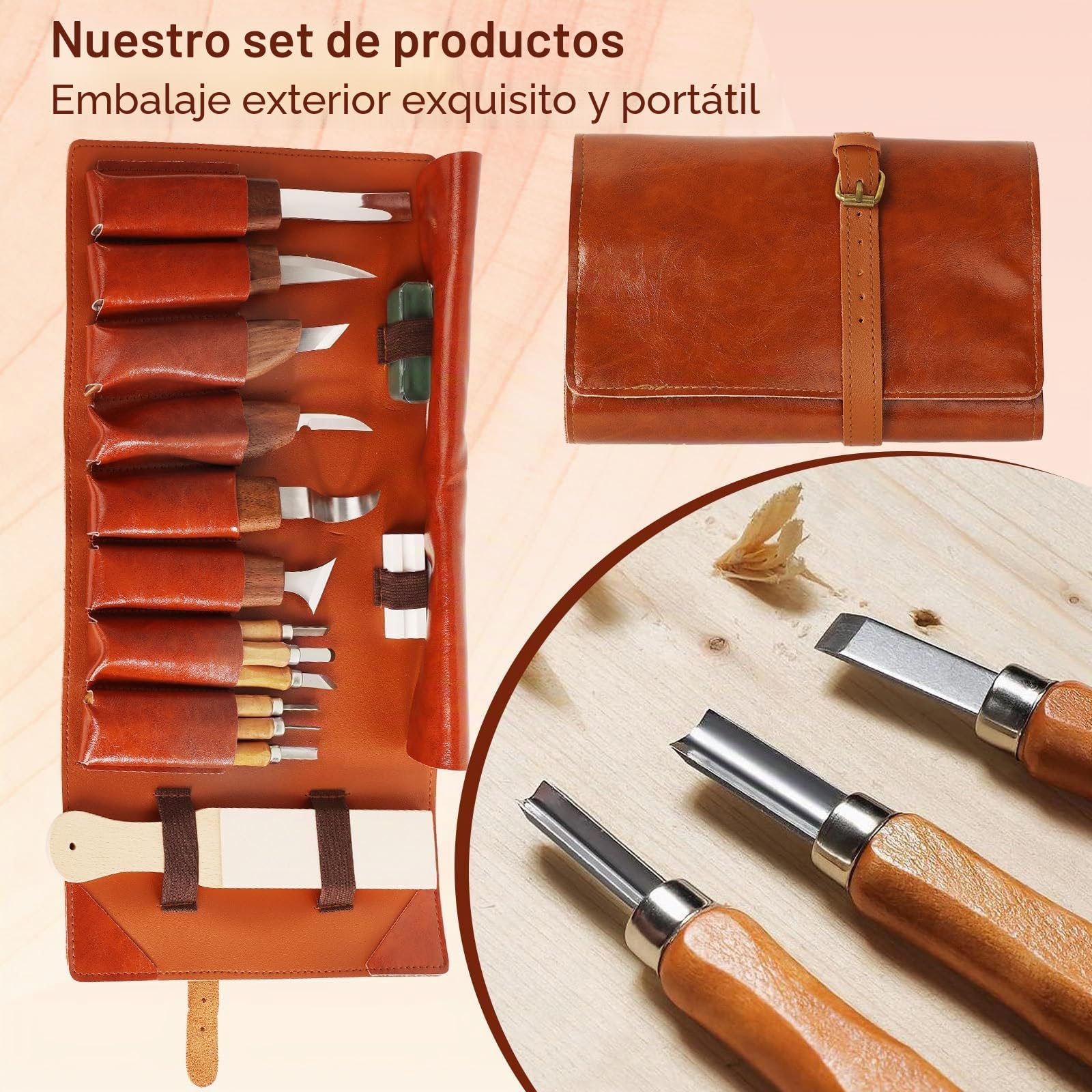 Juego de 17 cuchillos para tallar de madera para principiantes, seguro y sencillo, selección completa de herramientas con guantes, bolsa de herramientas