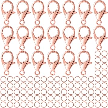 120pcs Lobster Claw Clasps Jump Rings, Rose Gold Plated