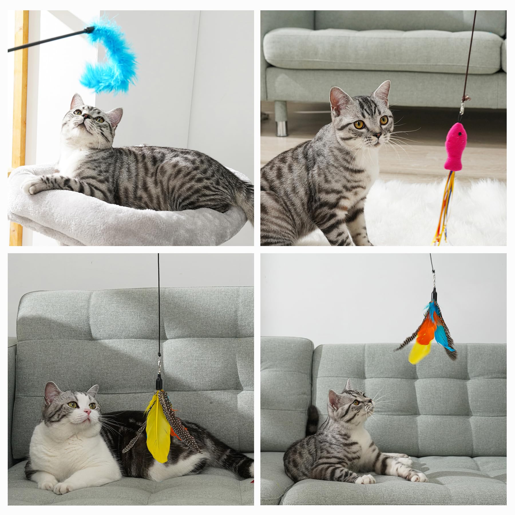 Toozey Giocattolo Interattivo per Gatti - 16 Pezzi con Campanelle, Piume Dangler, Bug, Pesce e Giocattoli a Scomparsa - Include Custodia