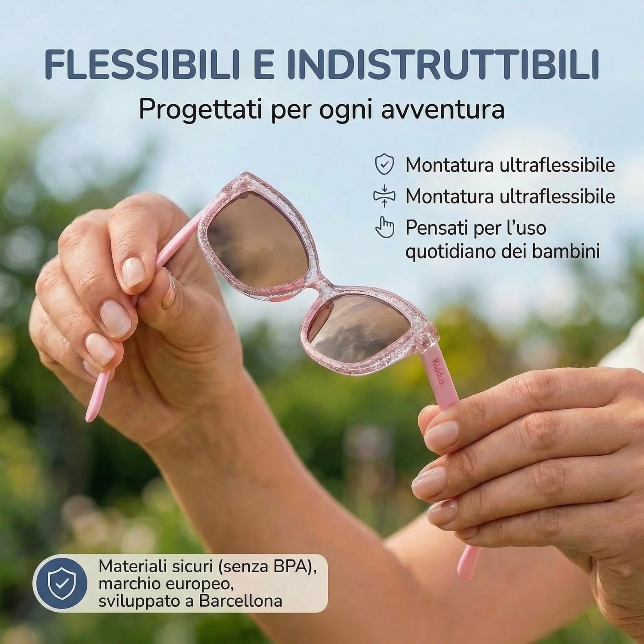 Kiddus Occhiali da Sole Bambina 4-8 Anni, Polarizzati UV400 CAT3, Montatura TR90 Flessibile, Aste in TPE, Ponte in Silicone, Certificazione CE ISO REACH