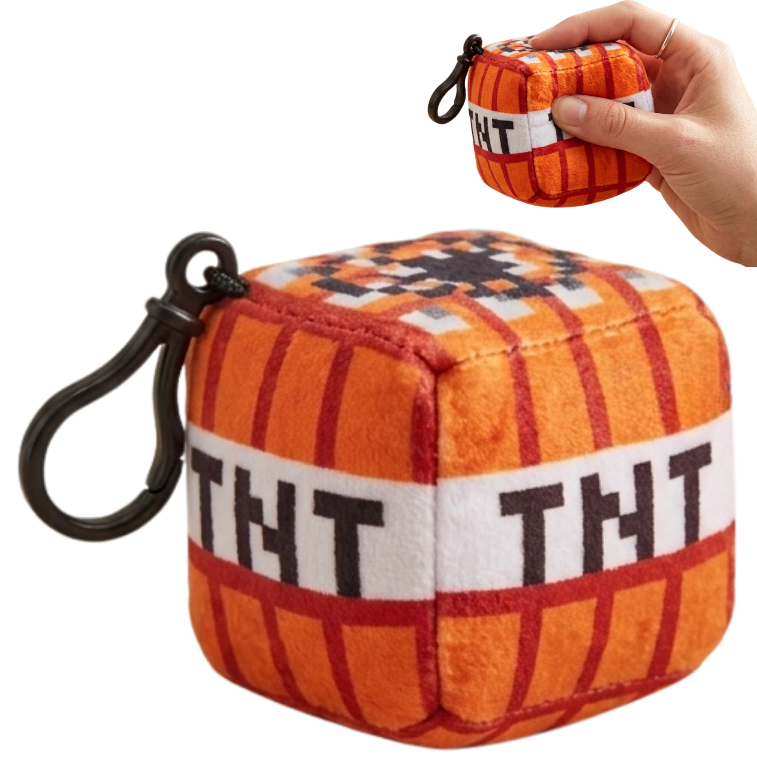 SRV Hub Minecraft TNT Block Plush Cube Clip-On – 8cm Soft TNT Plush Keychain | Minecraft Backpack Clip Collectible Toy for Kids & Gaming Fans