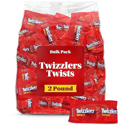 Paquete a Granel de Dulces de Regaliz Twist con Sabor a Fresa de 2 Libras - Dulces Masticables Envueltos Individualmente para Relleno de Canastas de