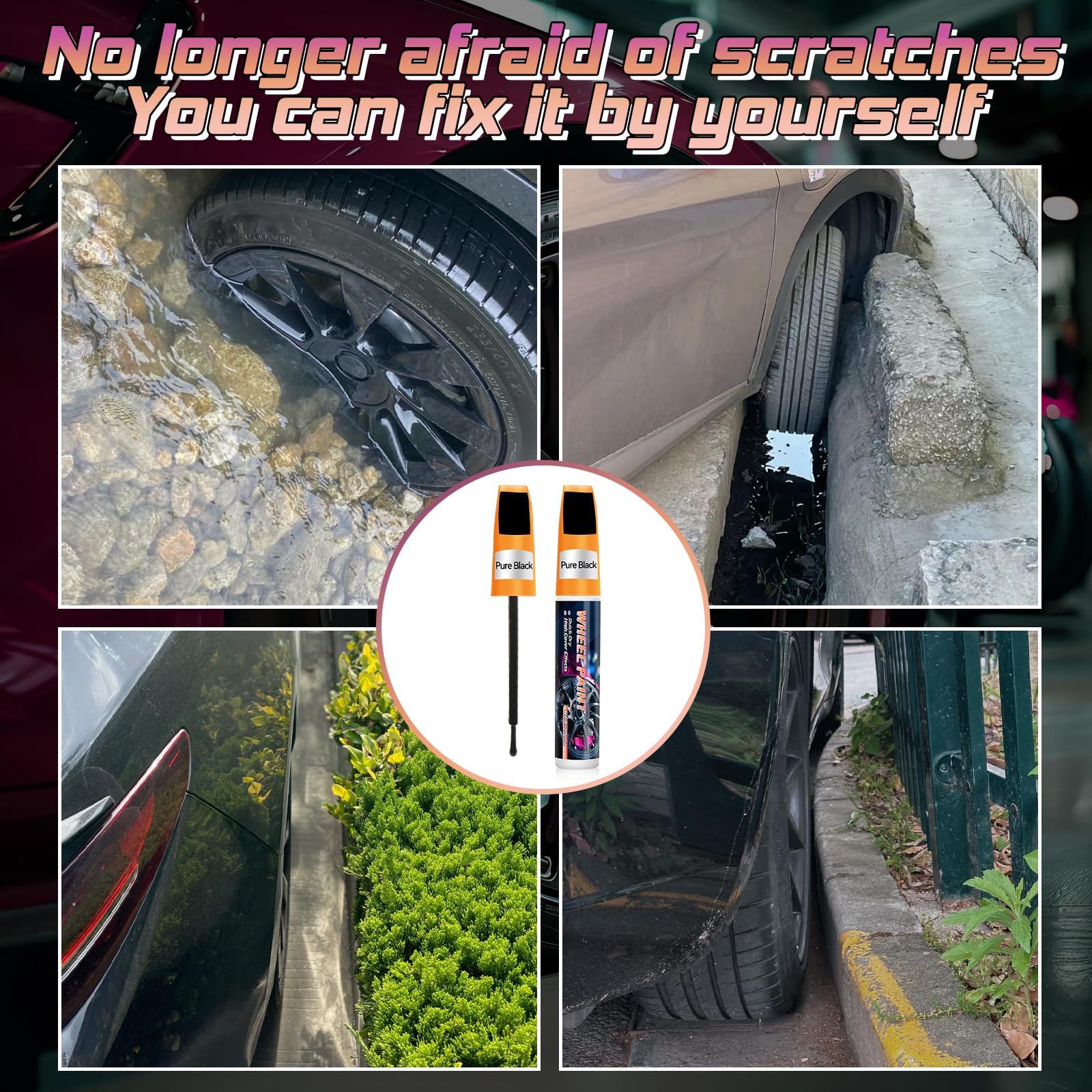 AstraVox Vernice per ritocchi cerchioni nero lucido, riparazione graffi 2 in 1, rapida e facile (Nero)