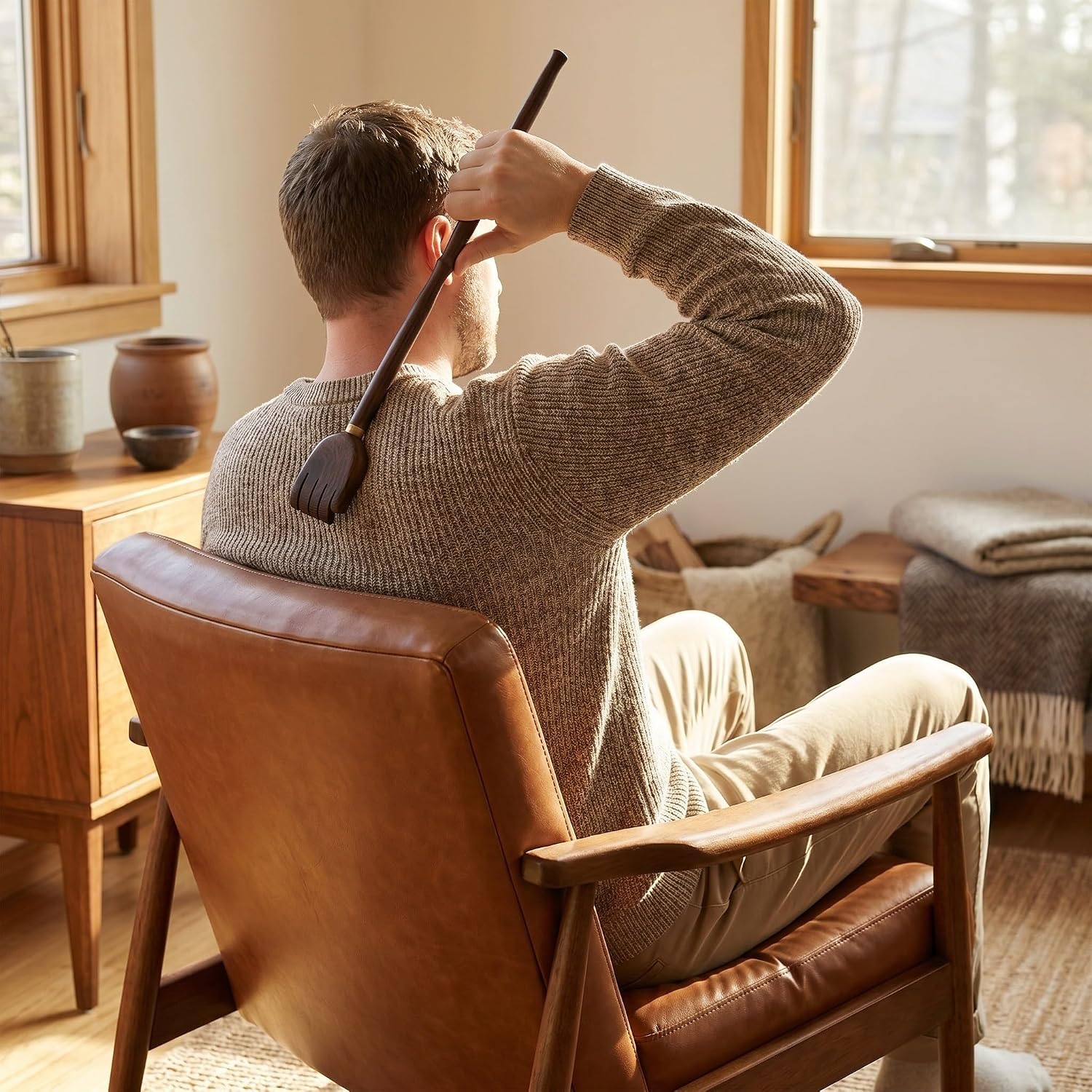 Long Handle Wooden Back Scratcher for Men and Adults, Easy to Carry Body Itching Relief Supply with Exquisitely Crafted Design and Excellent Handle, Helps Reach Hard-to-Reach