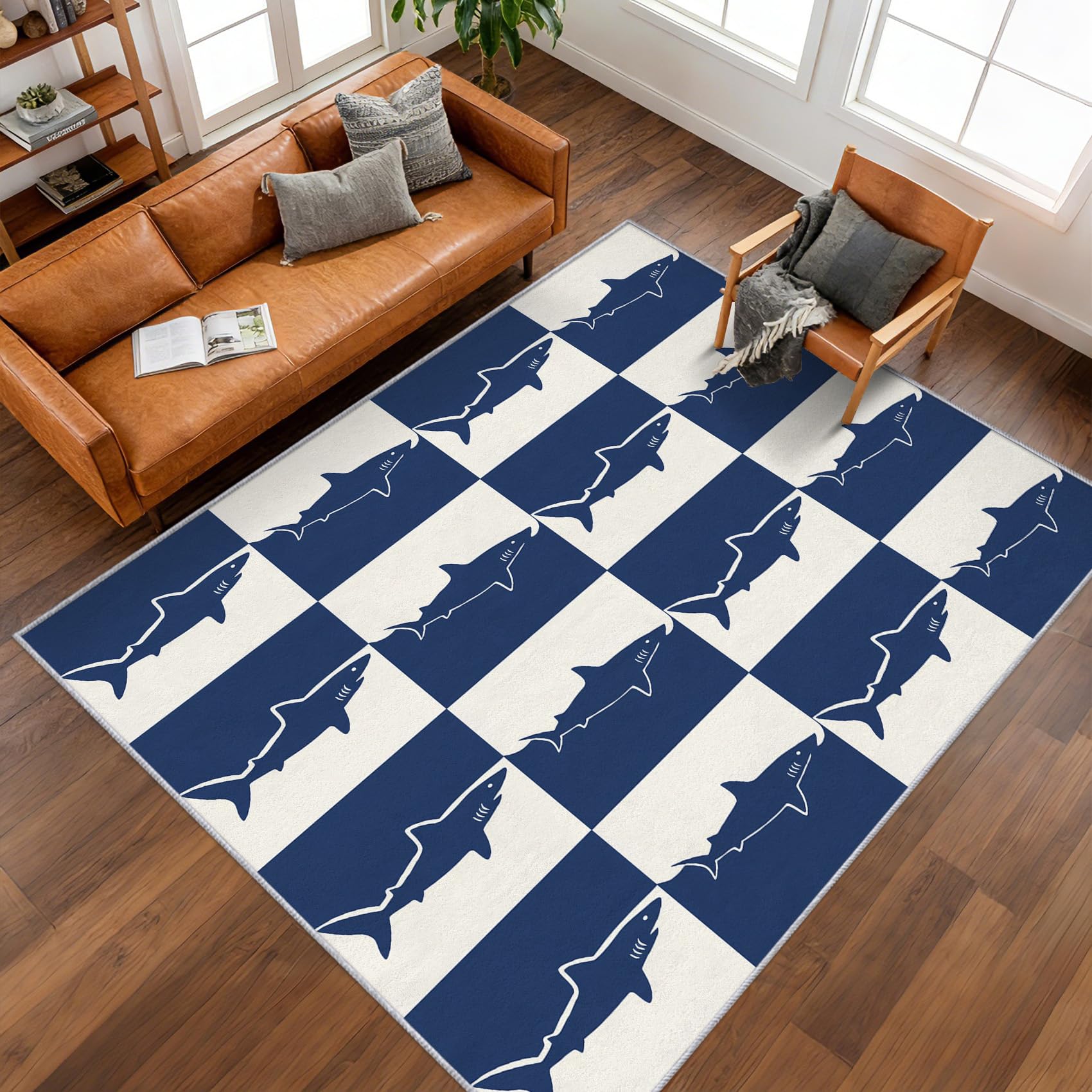 Tapis salon requin pour chambre d'enfant et bureau chaleureux