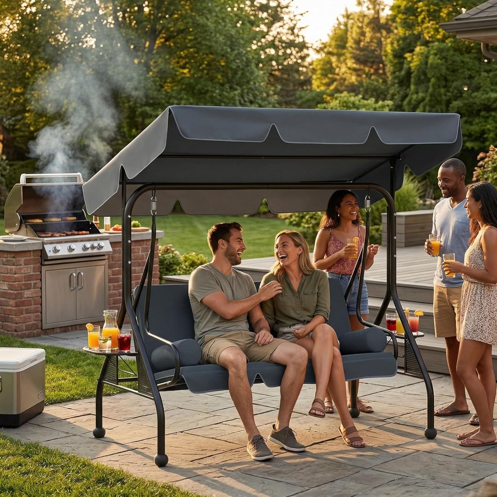 Toit de Rechange pour Balancelle de Jardin avec Revêtement Argenté 600D, Canopée pour Balançoire de Patio Imperméable Anti-UV pour 2 3 Places(Coffee,190x132x15cm/75x52x6in)