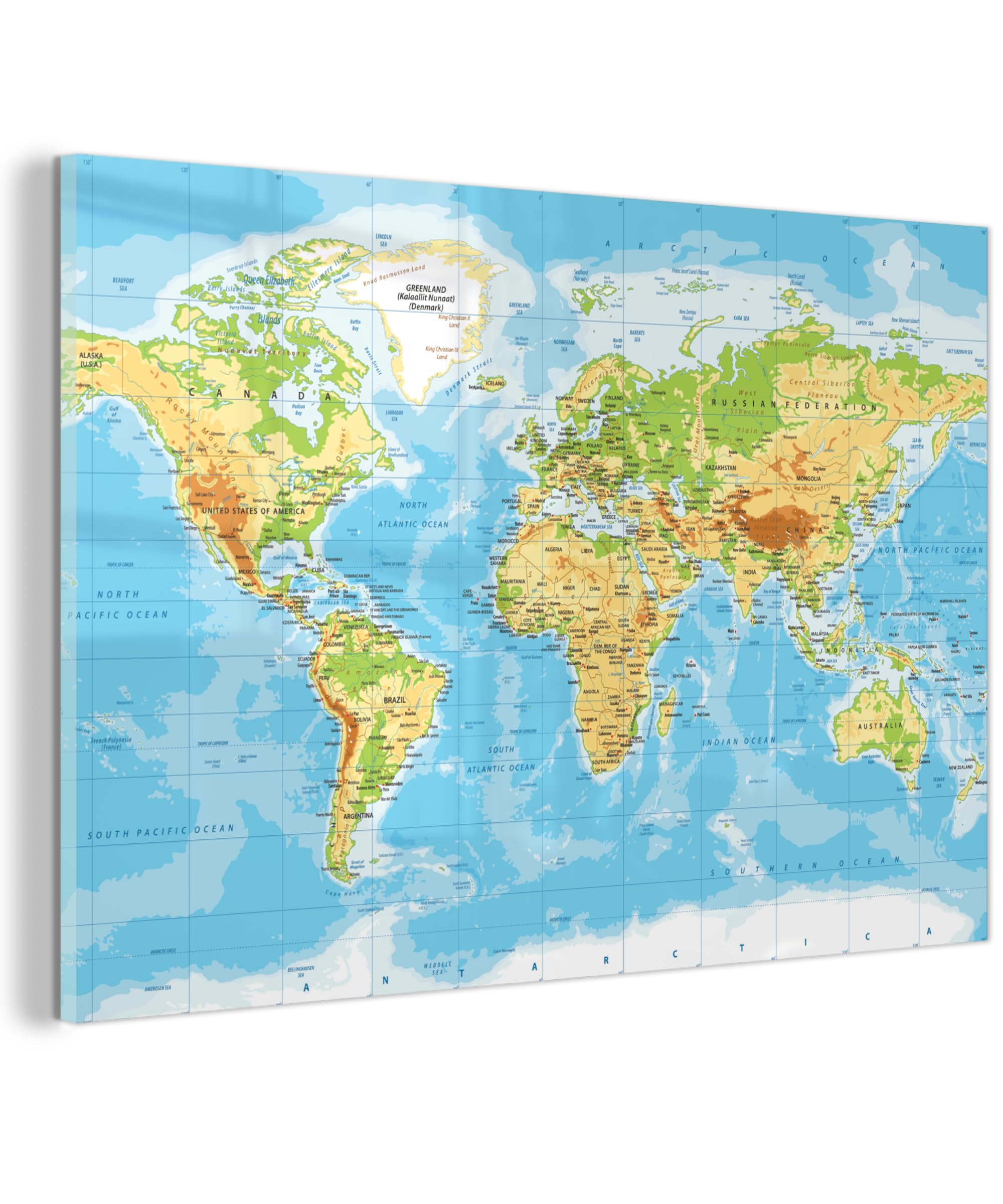 MuchoWow© Quadri Grande Formato 120x80 cm Mini Poster Parete Moderno Interno Stampa Foto Su Vetro Salotto Cornice Murale Arredamento Mappa del mondo - Statistica - Blu - Terra - Educativo