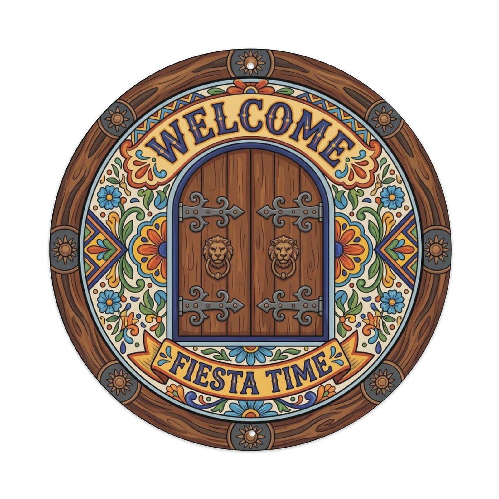Wooden Mexican Vintage Door Floral Folk Welcome Spanish Metal Tin Sign