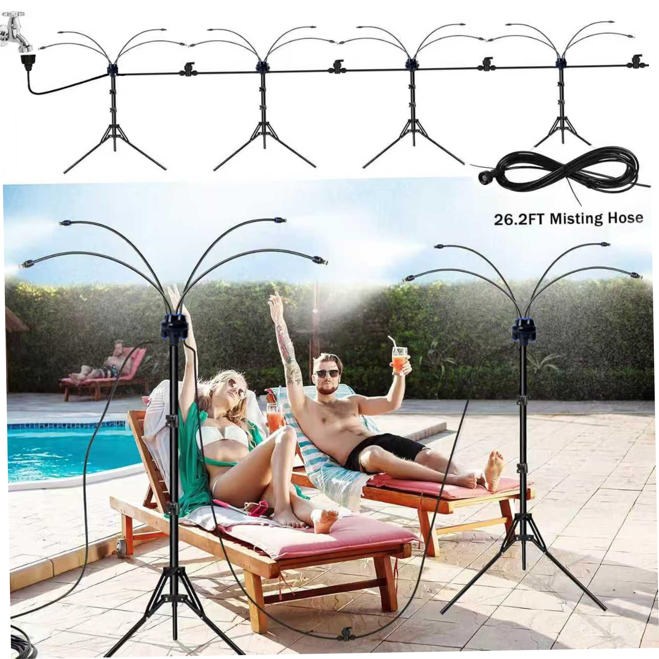 Brumisateur sur Pied pour Terrasse Extérieure avec Diffuseur Rotatif 360° Hauteur Réglable 1,04-1,60m