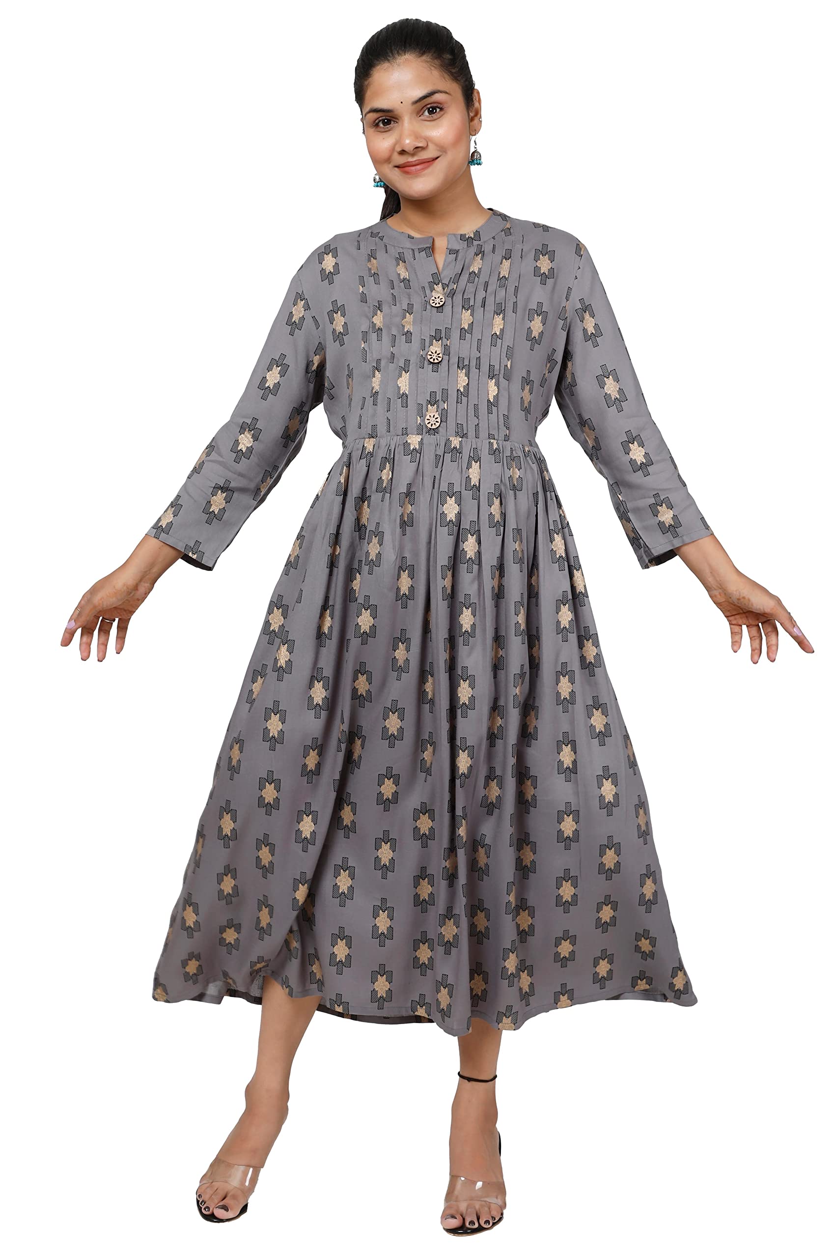Women's Rayon Printed Flared/A-Line Maternity Feeding Kurta - Women's Calf Length Maternity Dresses, Maternity Feeding Gown-image-13