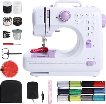 Portable Sewing Machine for Beginners - Mini Electric Sewing Machine with 12 Built-in Stitches, 2-Speed Foot Pedal, LED Light & Storage Drawer - Includes Sewing Kit for Kids & Adults